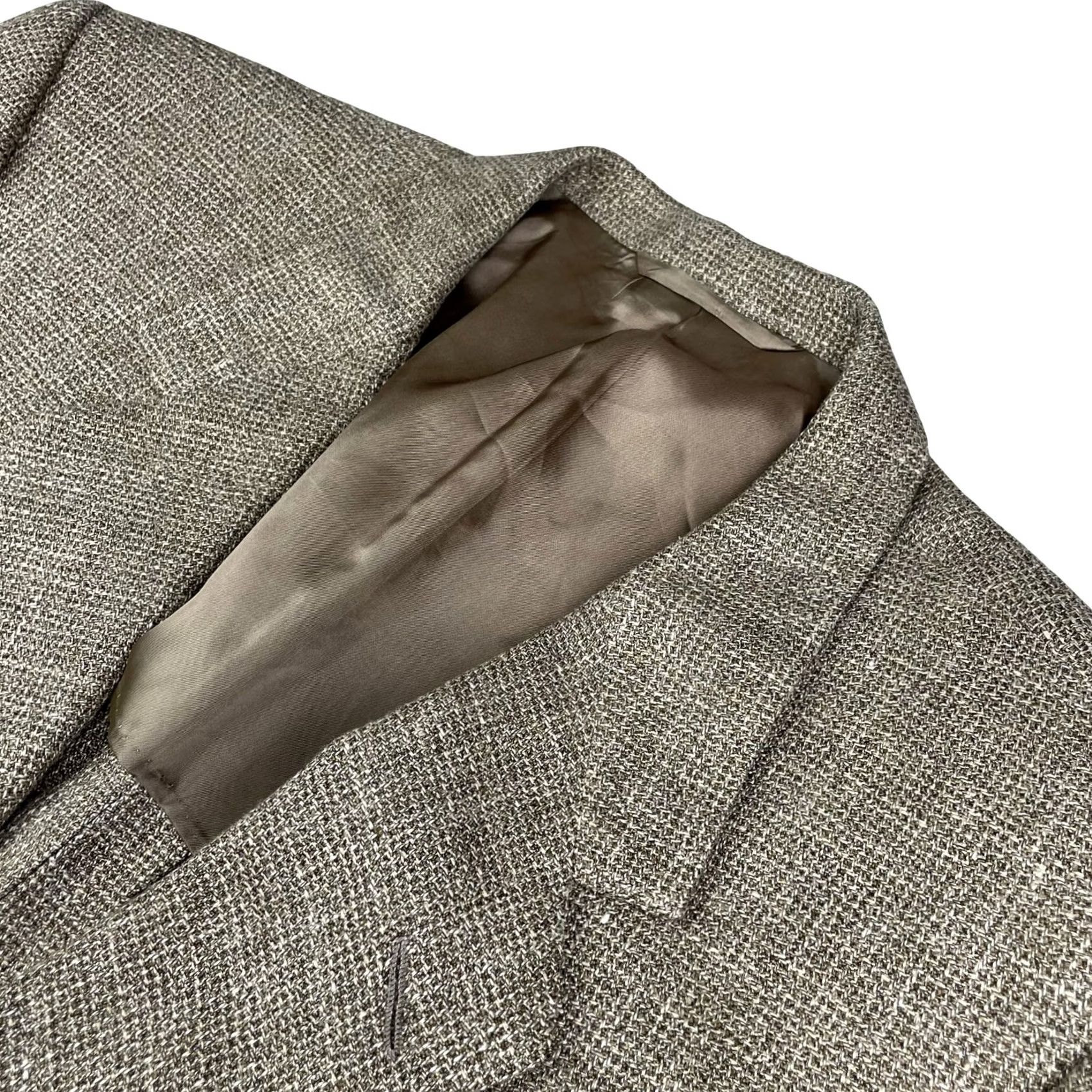 Vintage VINTAGE Hickey Freeman Blazer Men’s Beige Tweed Silk/Linen/Wool 44L 2-Button Single-Breasted Notch Lapel Long Jacket/Coat Mens Size 44R - 2 Thumbnail