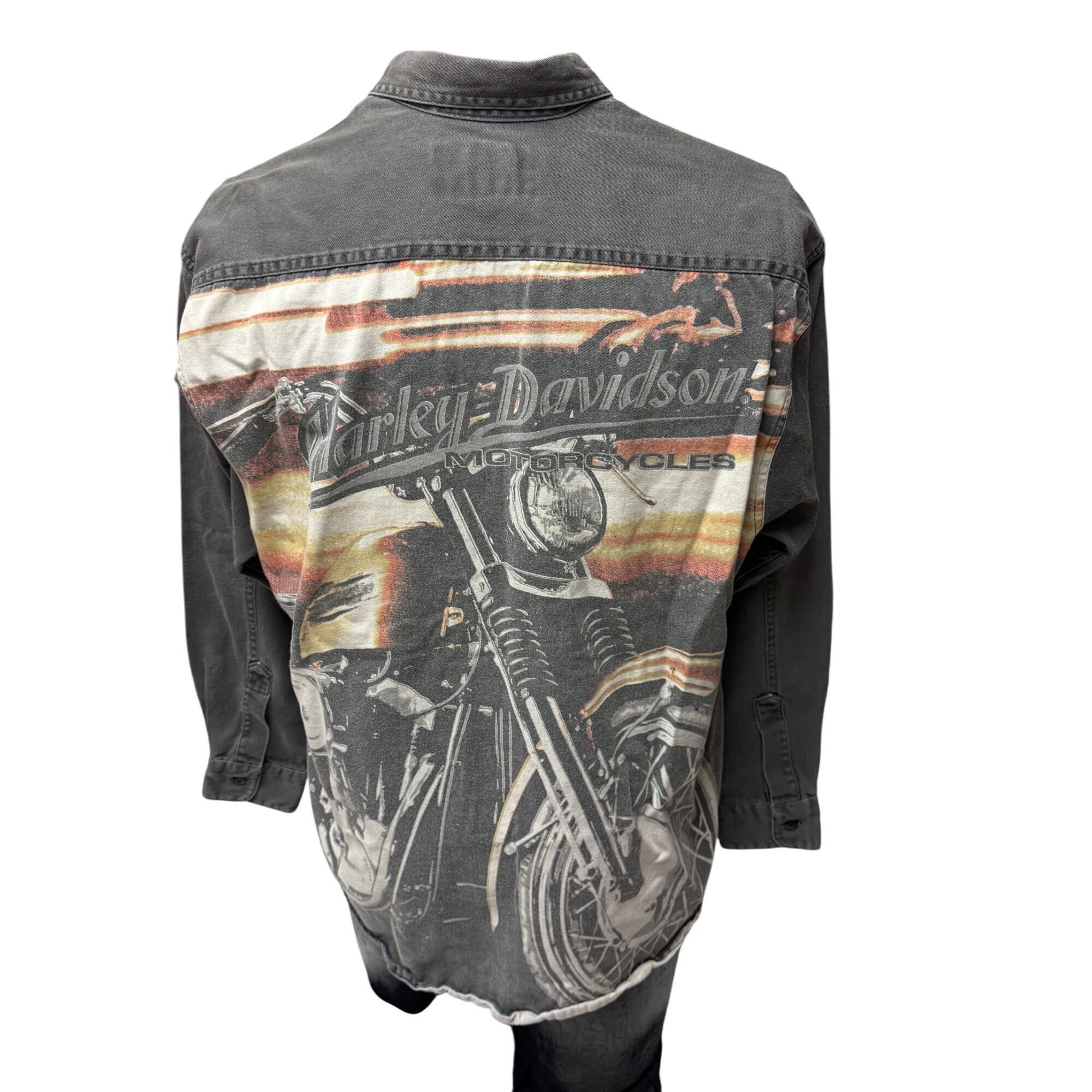 Harley Davidson 80 90s H-D DENIM Motorcycle Biker LS Jean Graphic Work Shirt Size US L / EU 52-54 / 3 - 3 Thumbnail