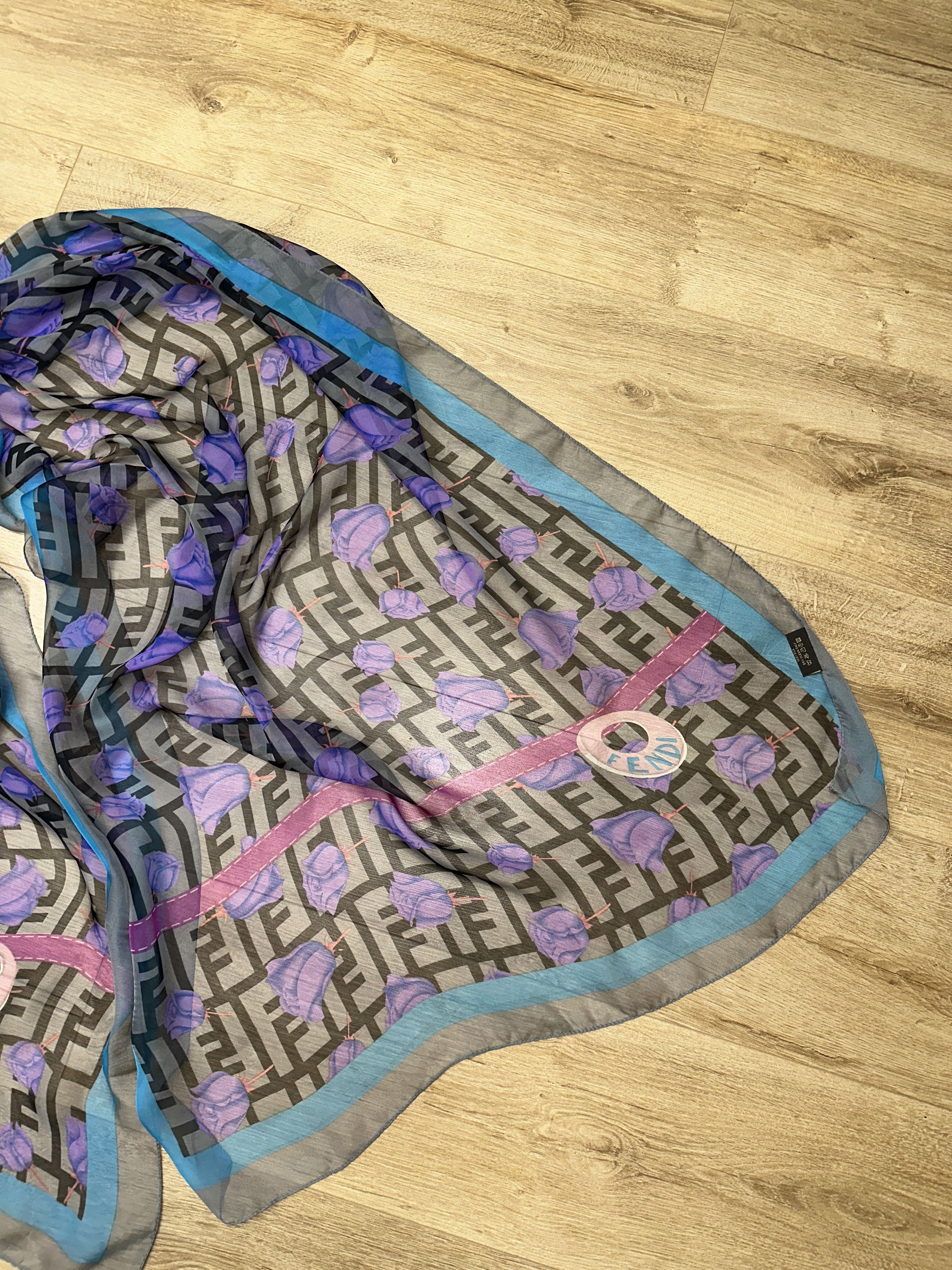 Fendi Fendi FF Logo Purple Floral Sheer Silk Scarf Large 170x72cm Size ONE SIZE - 8 Thumbnail