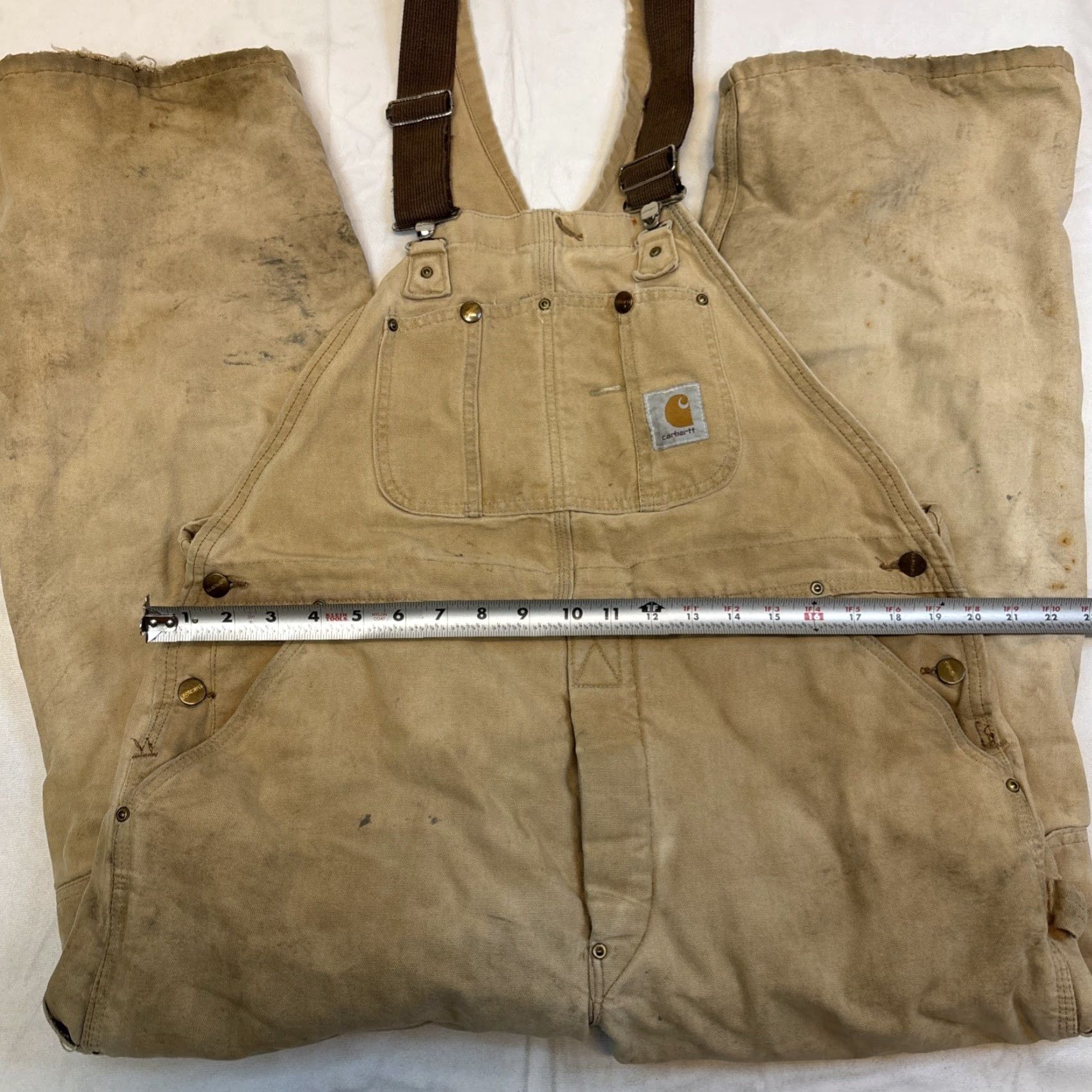 Carhartt VINTAGE Carhartt Dungarees Trousers Overalls Men 40 x 27 Tan Brown Quilted Duck Bib Double Knee 90s Grunge USA Mens Size US 40 / EU 56 - 3 Thumbnail