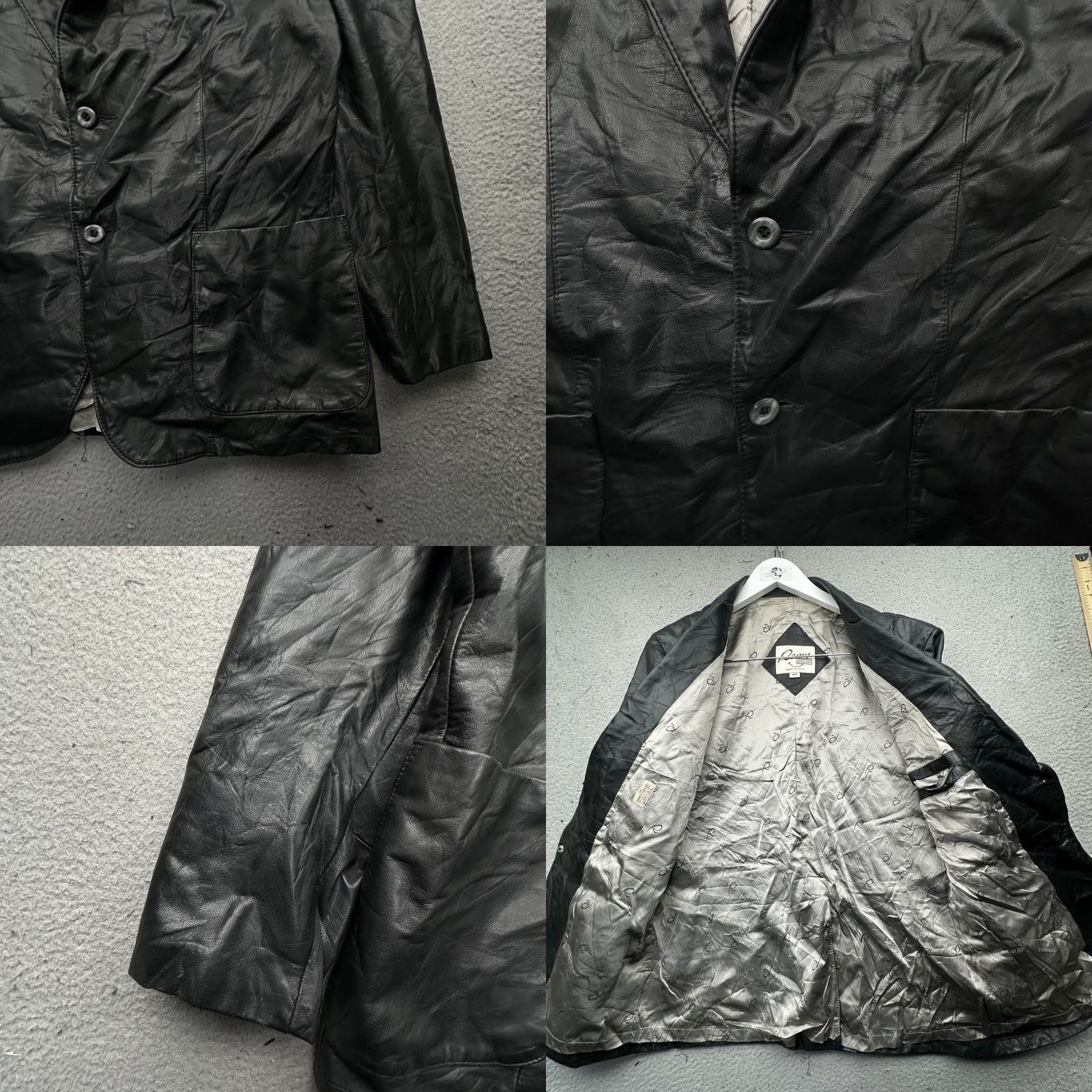 Vintage VINTAGE Remy Leather Blazer Sport Coat Mens 44 Large Black Lined Two Button Coat Mens Size 44R - 8 Thumbnail