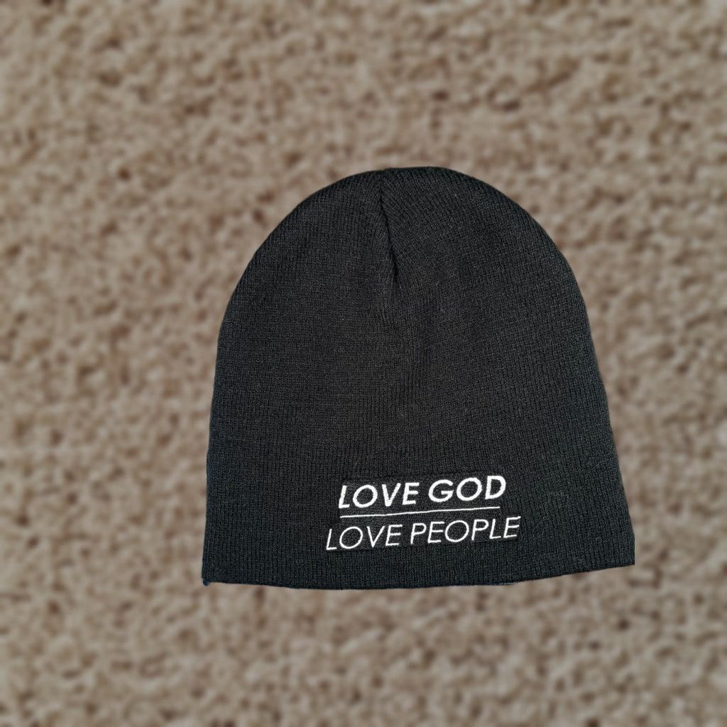 Vintage Love God Love People Beanie Toque Hat Unisex Adults One Size Black Knit Acrylic Embroider Style Beanie Size ONE SIZE - 1 Thumbnail