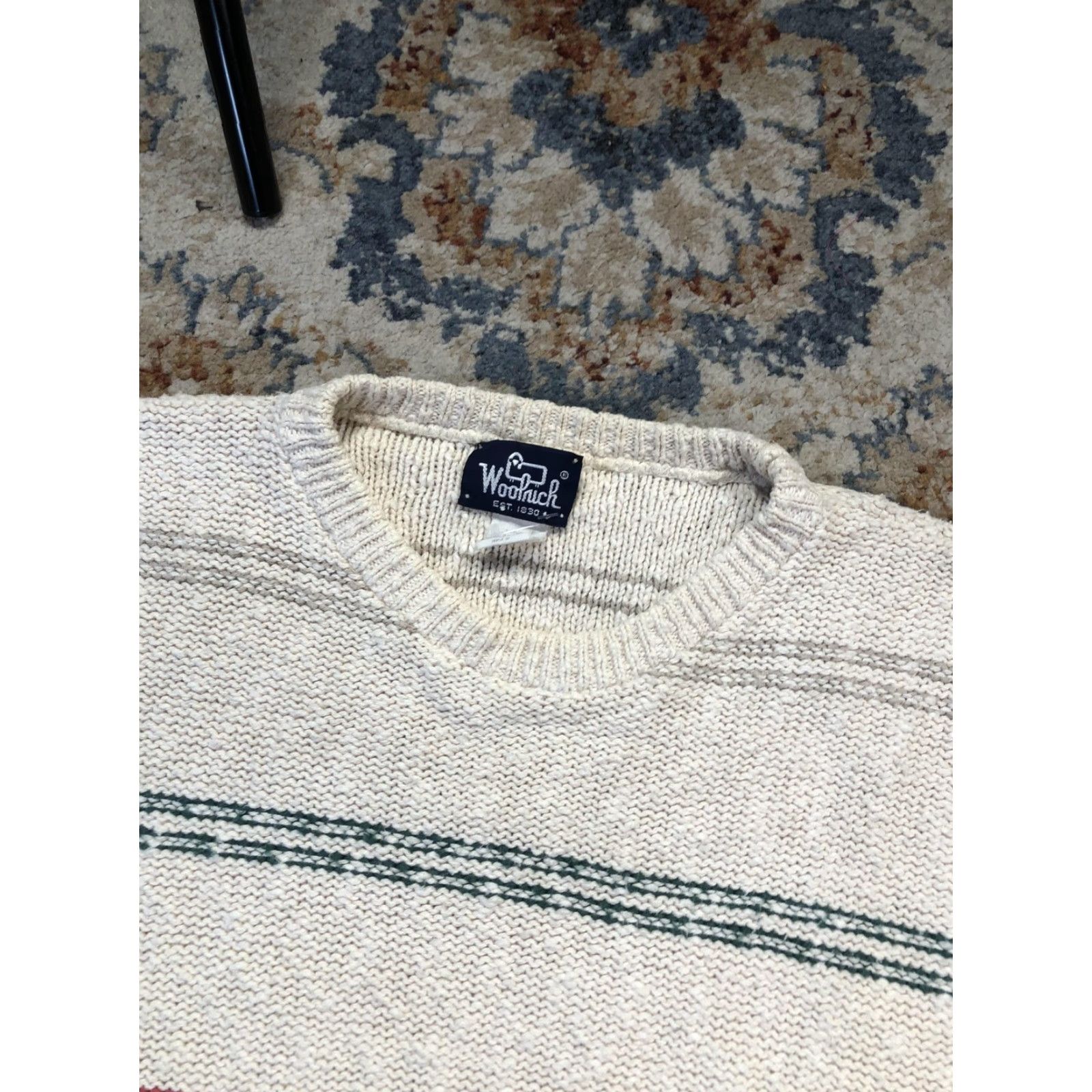 Vintage VINTAGE Woolrich Sweater Mens Large Beige Striped Cotton Knit Pullover USA 80s Size US L / EU 52-54 / 3 - 6 Thumbnail