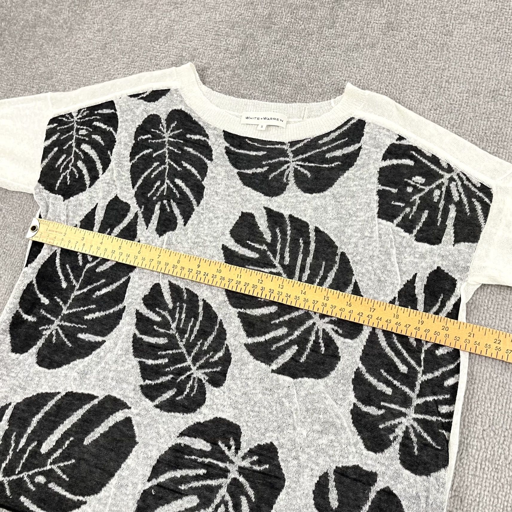 White + Warren White + Warren Shirt Womens Small White Black Fern Floral Linen Pullover Sweater Size S / US 4 / IT 40 - 5 Thumbnail