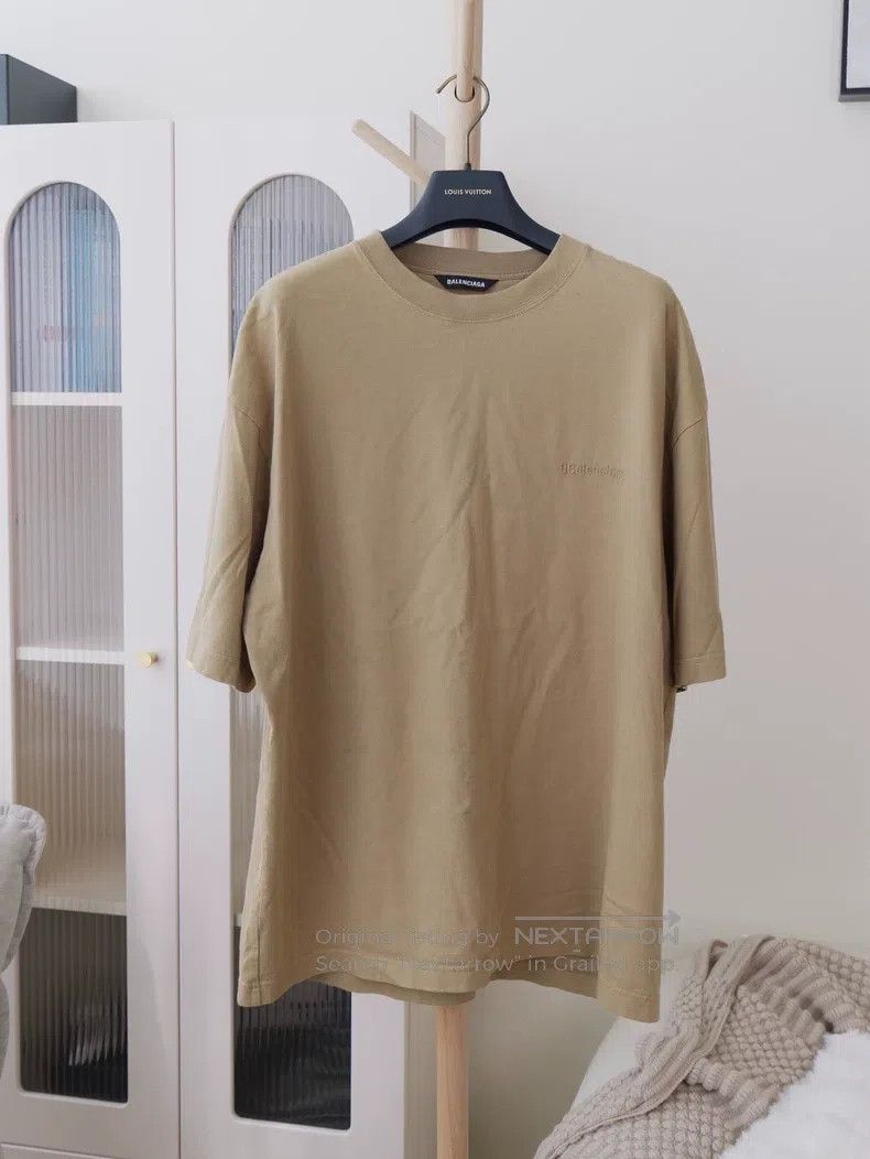 Balenciaga Khaki Round Neck Letter Embroidered Logo Short
