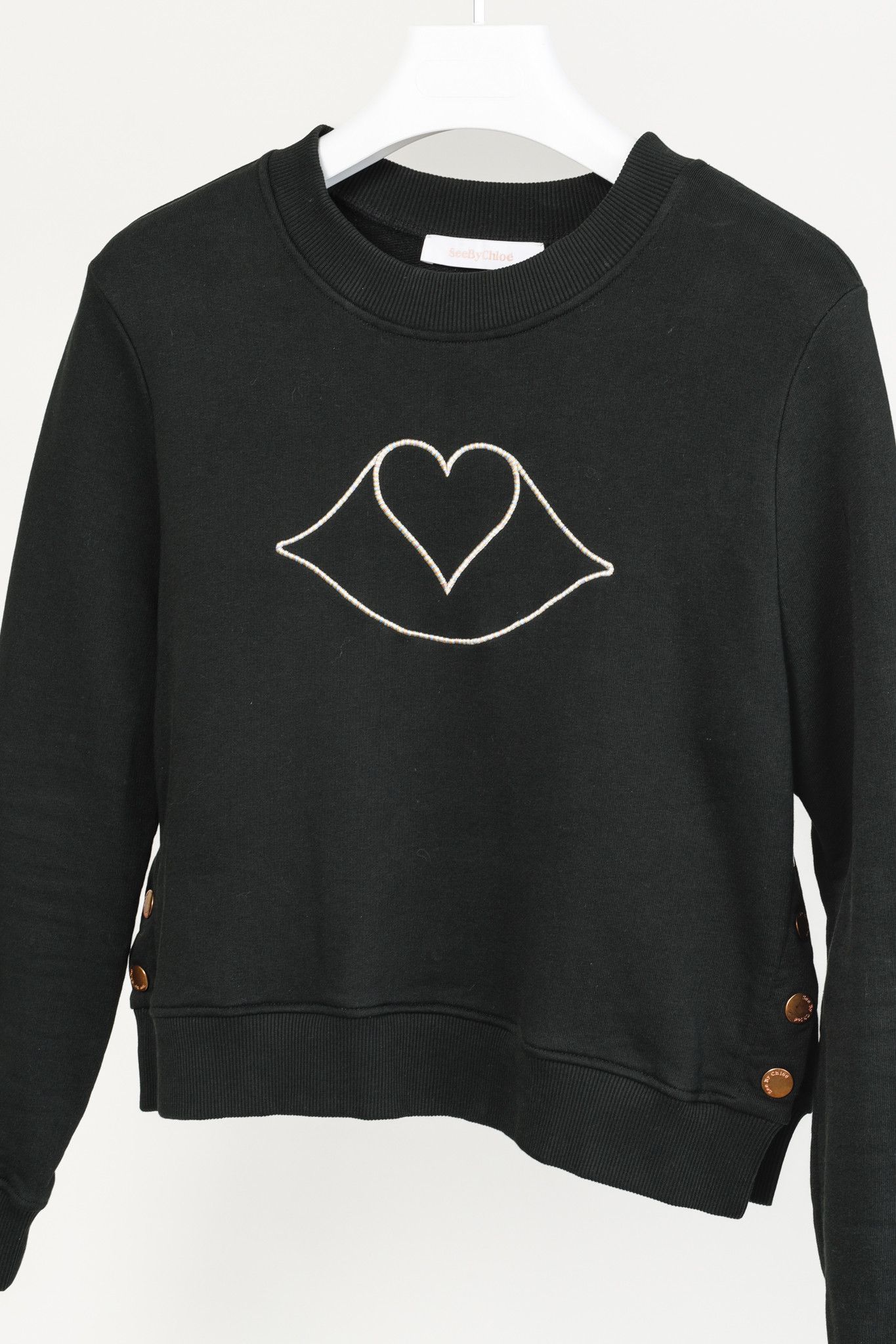See by Chloe See by Chloe Pastel Heart Button Side Black Crewneck Size S / US 4 / IT 40 - 3 Thumbnail