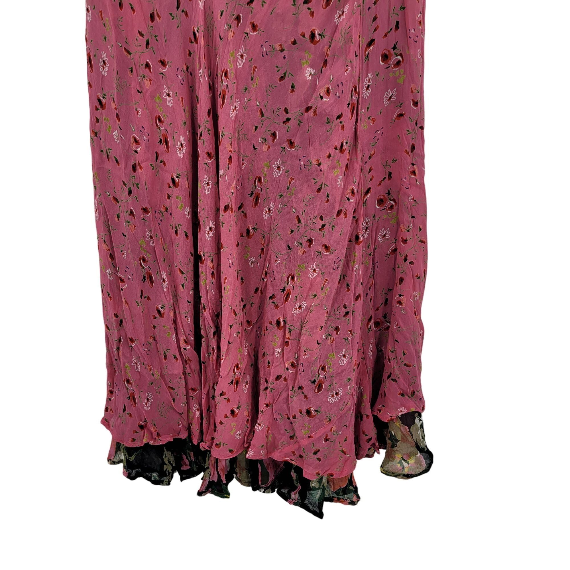 Vintage Vintage Reversible Floral Maxi Skirt M Black Pink Ditzy Size 35" - 9 Thumbnail