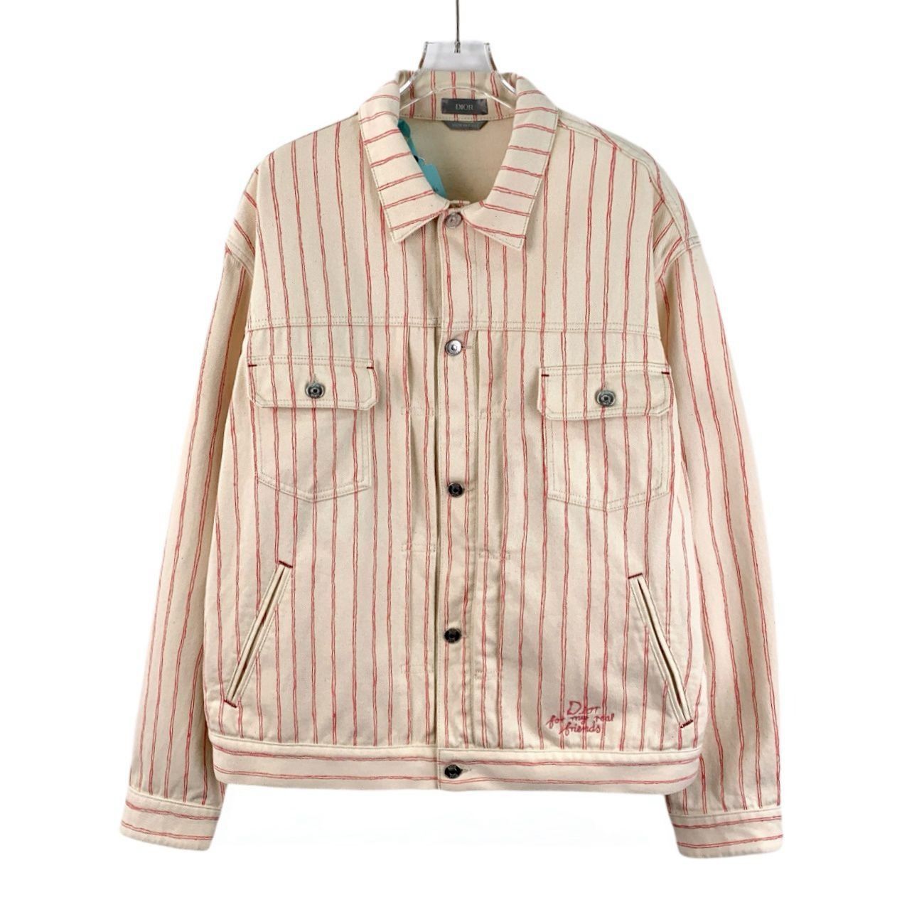 Dior DIOR Mens Cream & Red Striped Cotton Denim Jacket Made In It Size US L / EU 52-54 / 3 - 1 Thumbnail