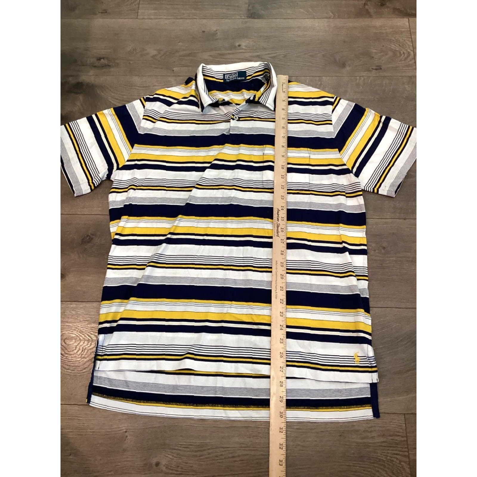 Polo Ralph Lauren VTG Polo Ralph Lauren Polo Shirt Men’s 100% Cotton Short Sleeve Navy Yellow Stripe L Blue Striped Polo Mens Regular Fit Vintage Shirts Size US L / EU 52-54 / 3 - 6 Thumbnail