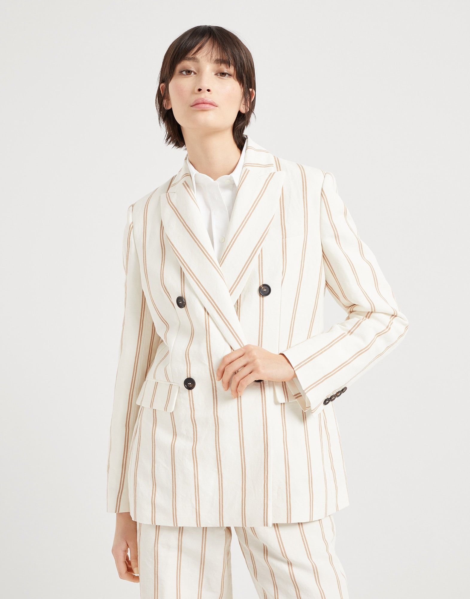Brunello Cucinelli o1la1rc1a0326 Regimental Stripe Panama Blazer in Multicolor Size XL / US 12-14 / IT 48-50 - 1 Thumbnail
