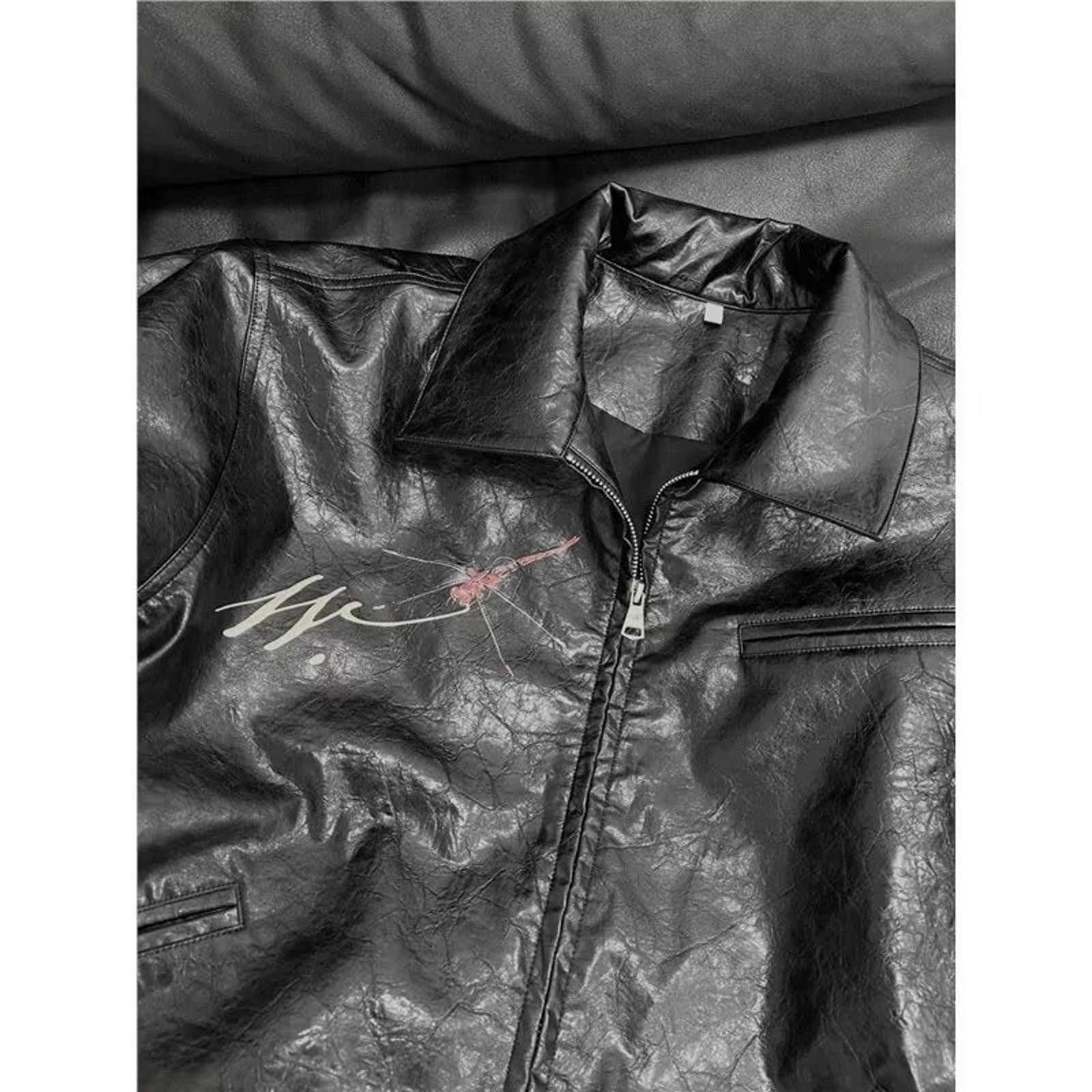Japanese Brand Black Faux Leather Graphic Print Jacket, Relaxed Fit Size US M / EU 48-50 / 2 - 4 Thumbnail