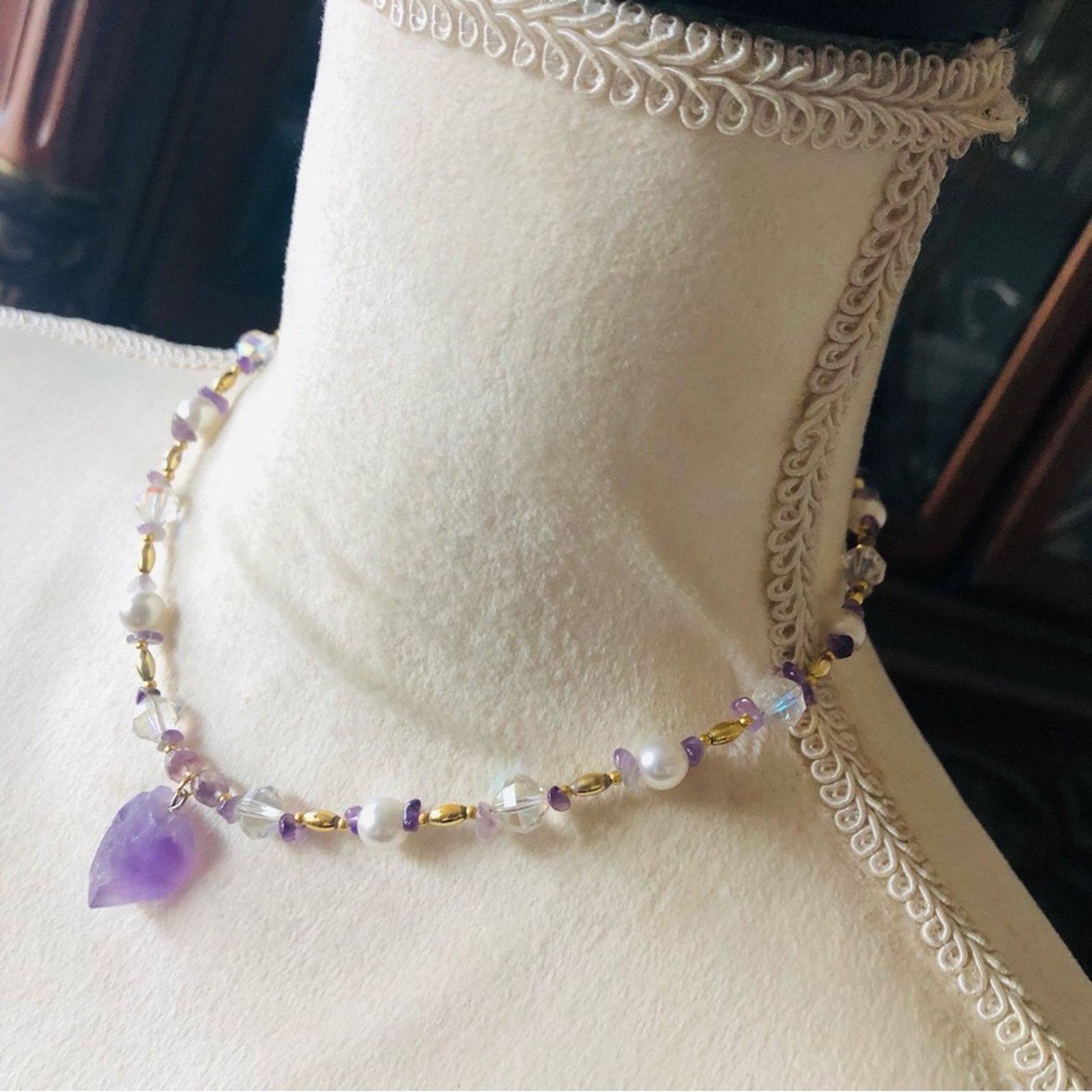 Handmade Handcrafted repurpose genuine amethyst slab pendant necklace Size ONE SIZE - 4 Thumbnail