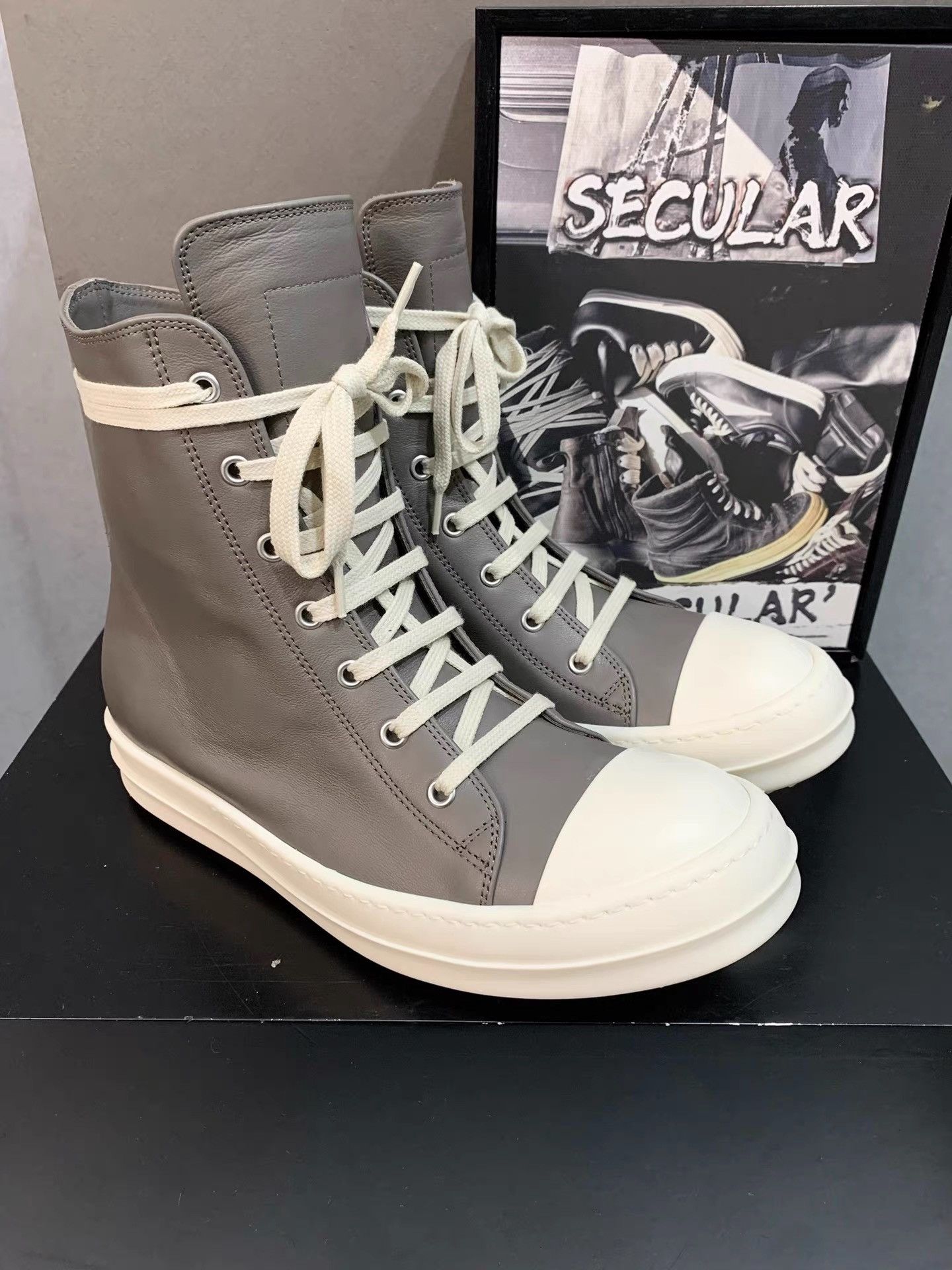 Rick Owens Rick Owens 25SS Grey Calfskin High-Top Sneakers K34 Size US 7 / EU 40 - 3 Thumbnail