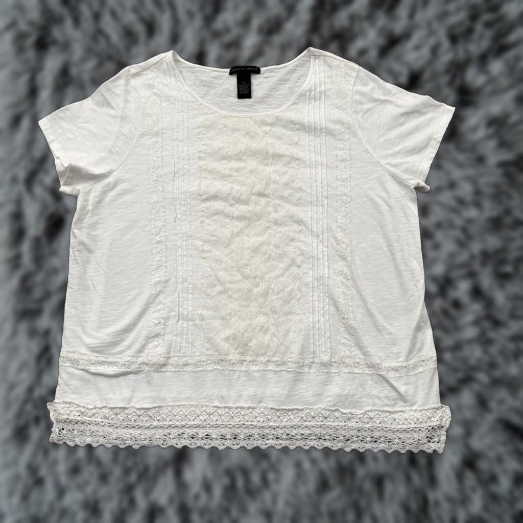 Vintage Preswick & Moore Boho Top Womens 2X Plus Lace Trim Pintuck Cottagecore Peasant Shirt White 100% Cotton Womens Size XXL / US 16-18 / IT 52-54 - 1 Thumbnail