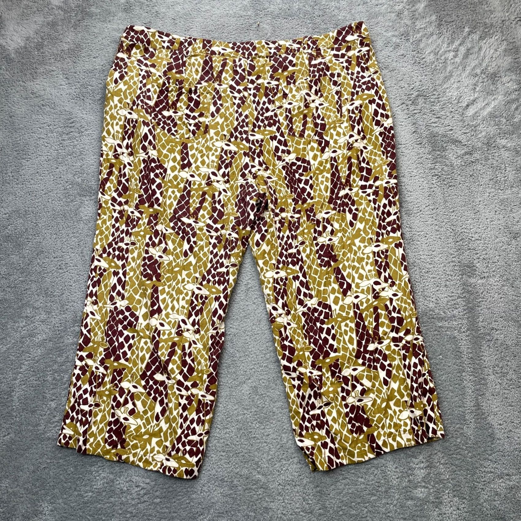 Vintage Modcloth Pants Womens XXXXL Plus Green Capri Giraffe Print Cotton Linen Wide Leg Size 34" / US 12 / IT 48 - 2 Thumbnail