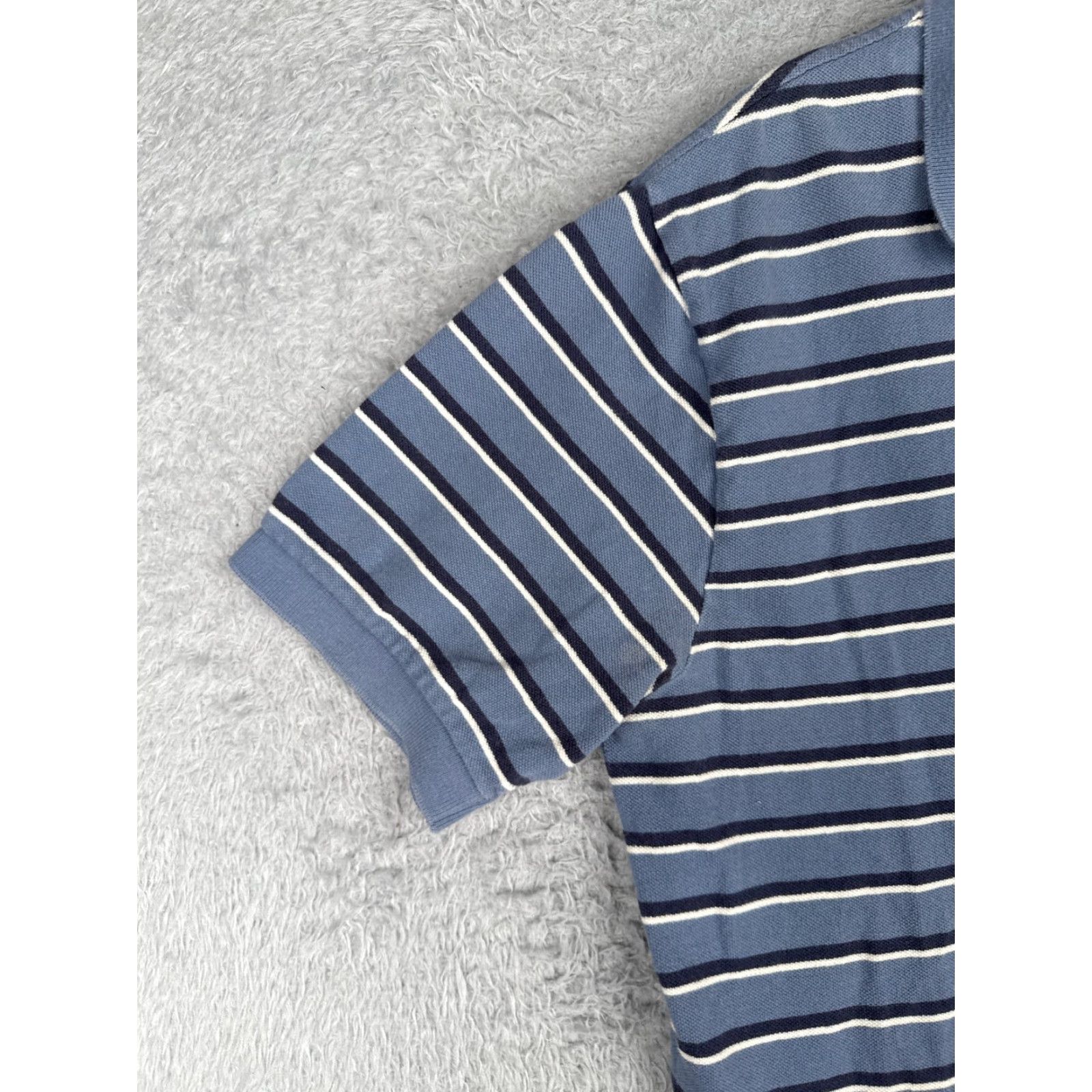 Ralph Lauren VINTAGE Ralph Lauren Polo Shirt Men L Blue White Stripe 100% Cotton Polo Shirt 40 in Chest Slim Fit Short Sleeve Casual Mens Size US L / EU 52-54 / 3 - 3 Thumbnail