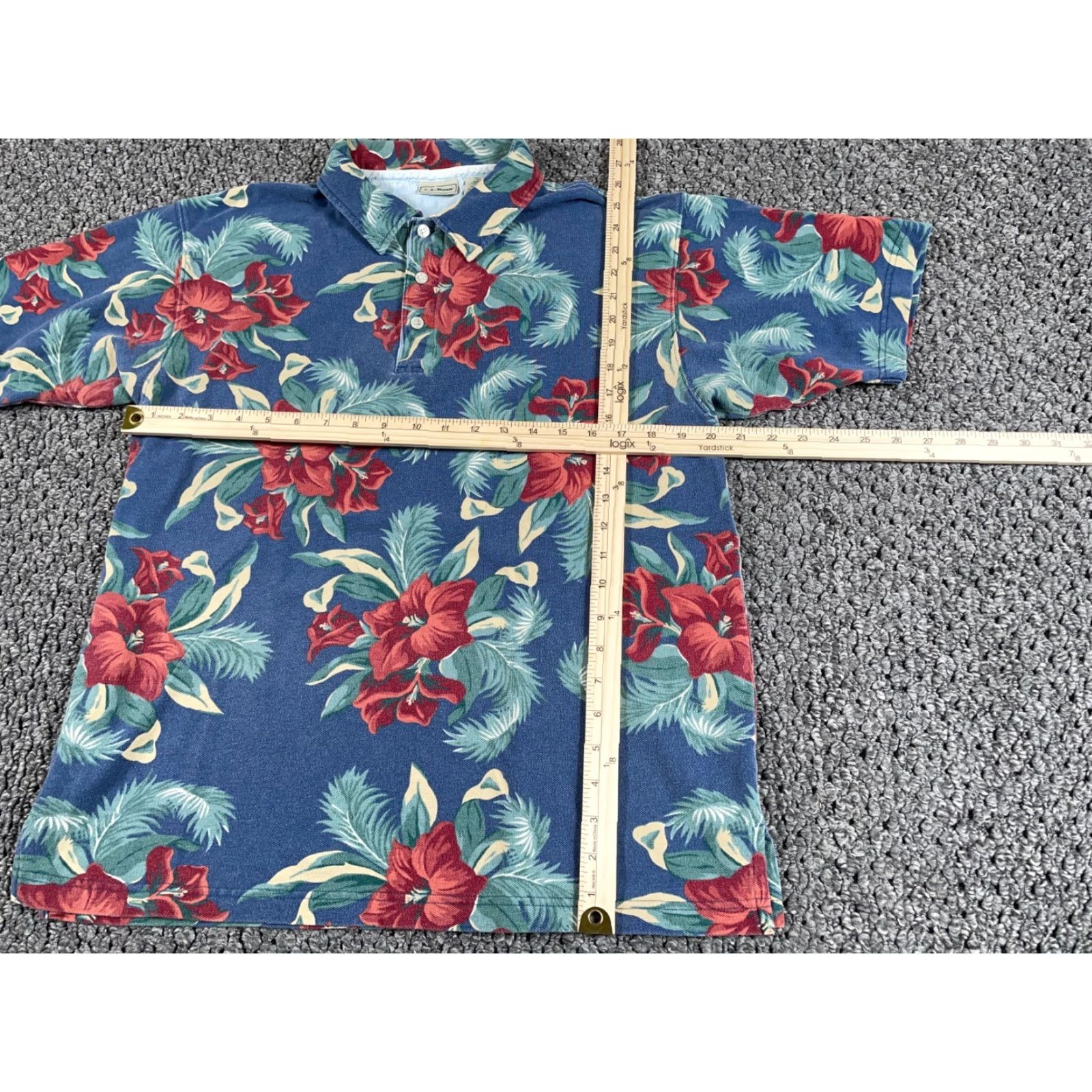 Vintage VINTAGE L.L. Bean Floral Polo Shirt Adult Medium Blue Retro 90s Preppy Mens Size US M / EU 48-50 / 2 - 4 Thumbnail