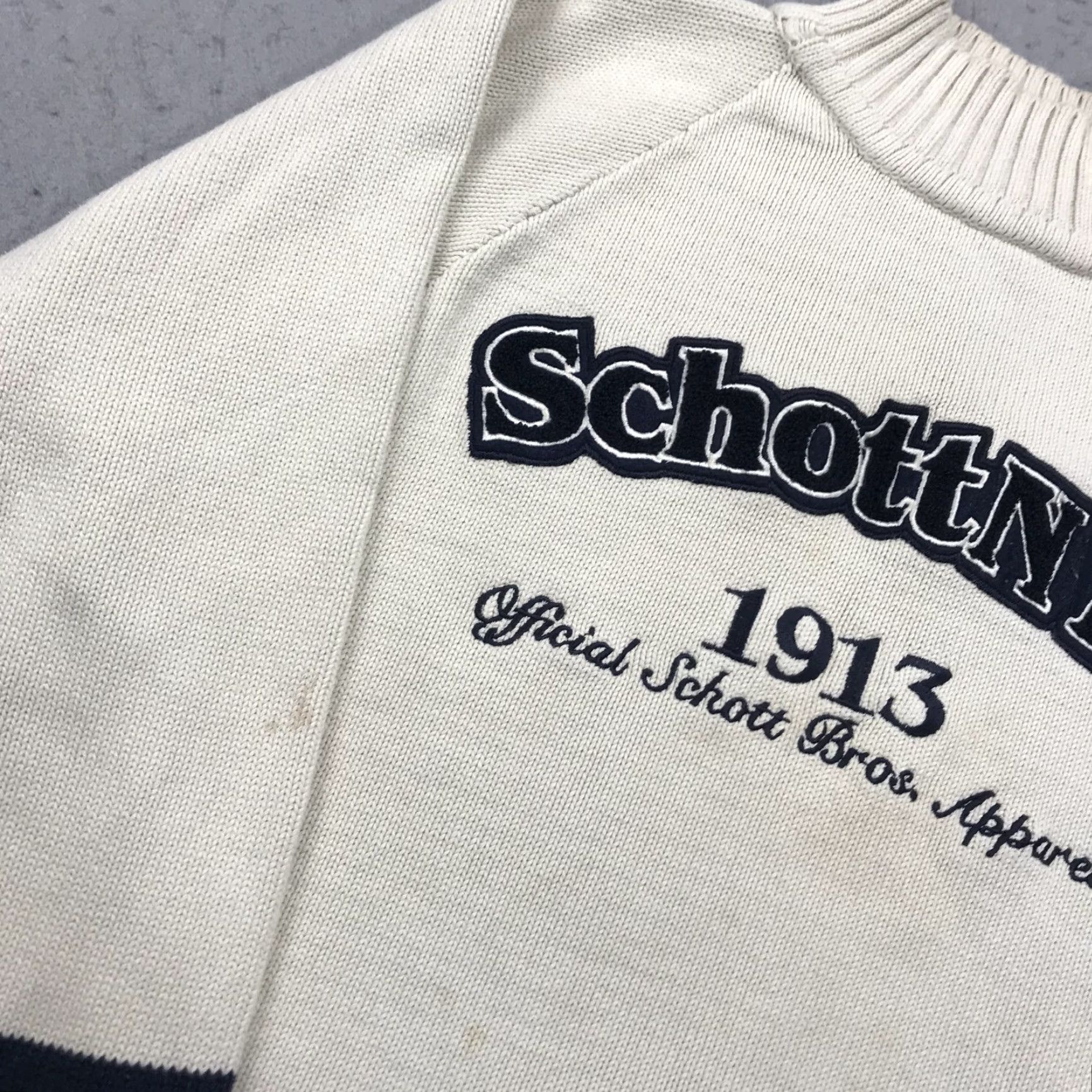 Schott VINTAGE Schott NYC Sweater Mens XL Beige Cream NYC Spell Out Mock Neck Cotton Knit Shirt Pullover Winter Fall Spring Mens Size US XL / EU 56 / 4 - 4 Thumbnail