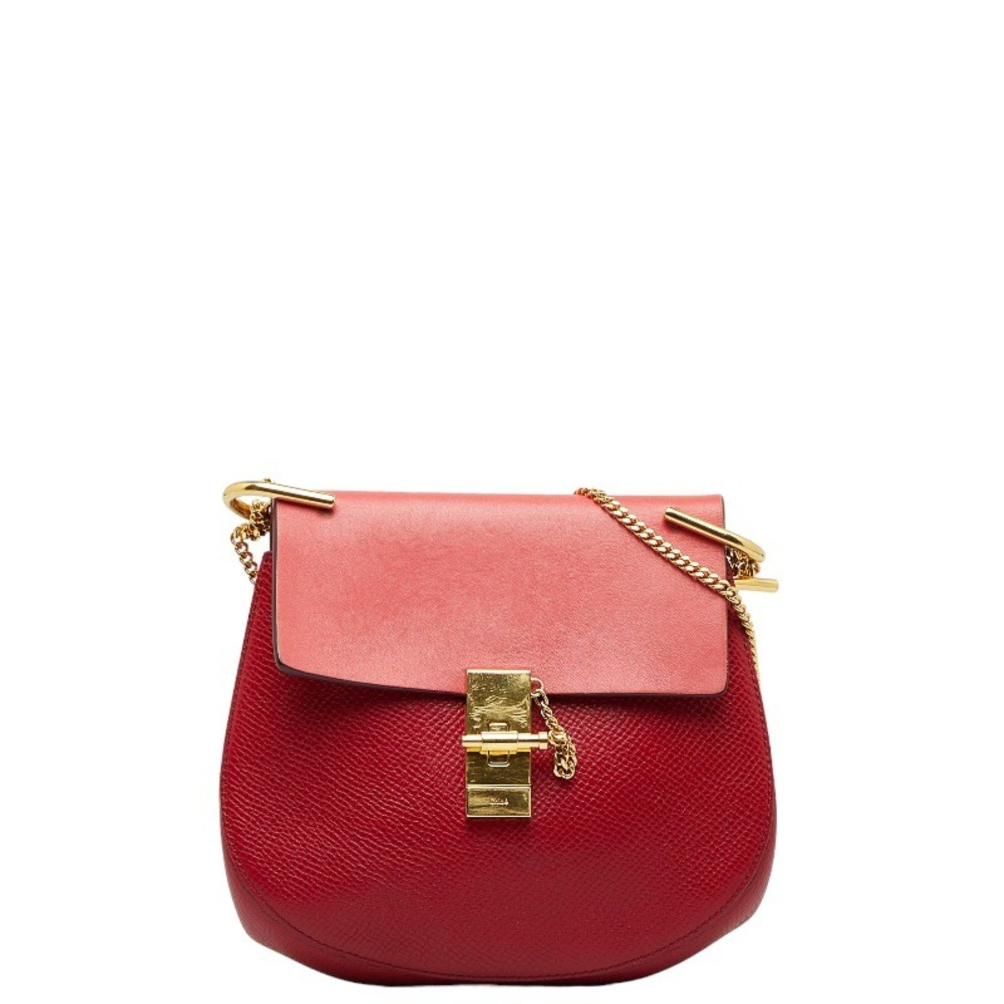 image of Chloé Chloe Drew Chain Shoulder Bag Red Leather Women's in Red Color