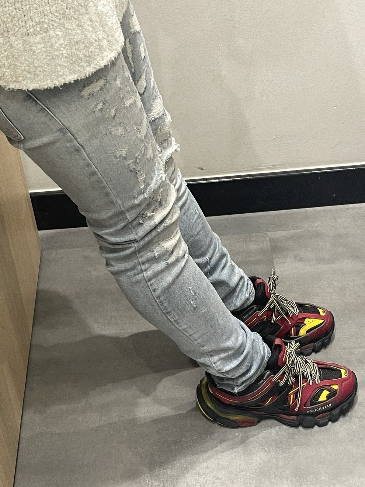 Balmain Balmain Distressed Indigo Biker Denim Pants Size US 31 - 7 Thumbnail