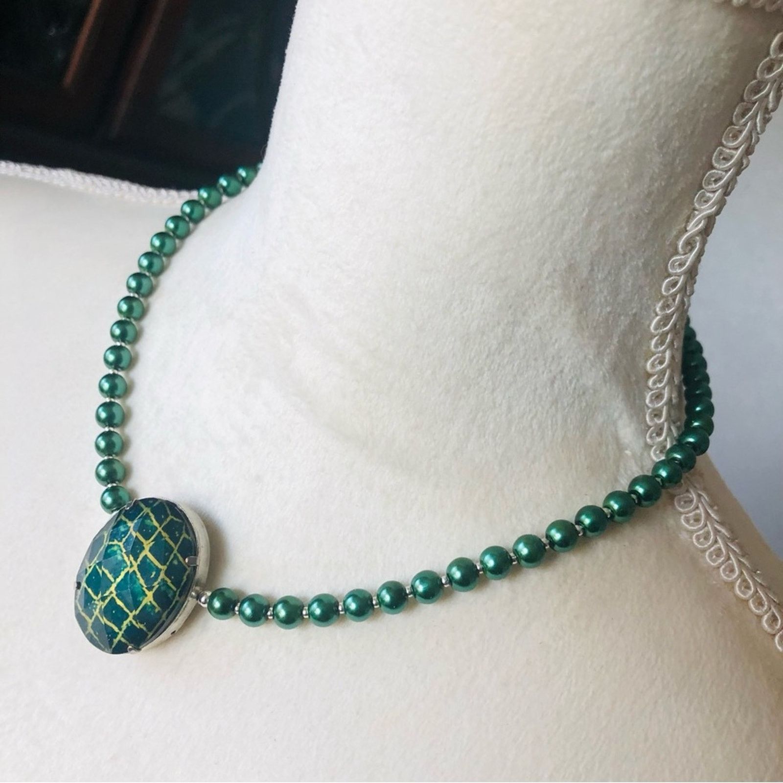Handmade Handcrafted repurpose animal print stone Pearl necklace Size ONE SIZE - 5 Thumbnail