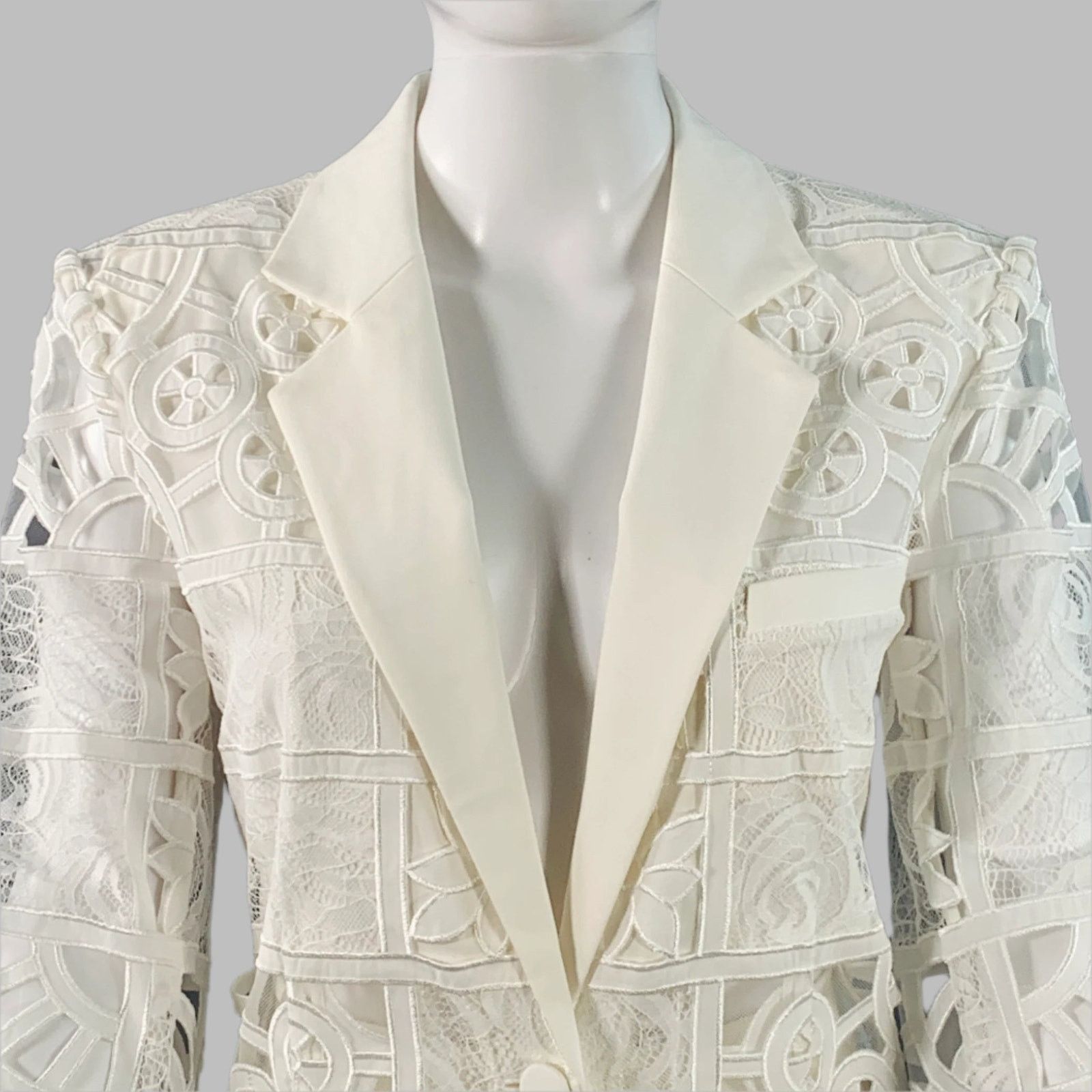 ALEXIS ALEXIS M Cream Polyester Cotton Lace Notch Lapel Pantsuit Size M / US 6-8 / IT 42-44 - 2 Thumbnail