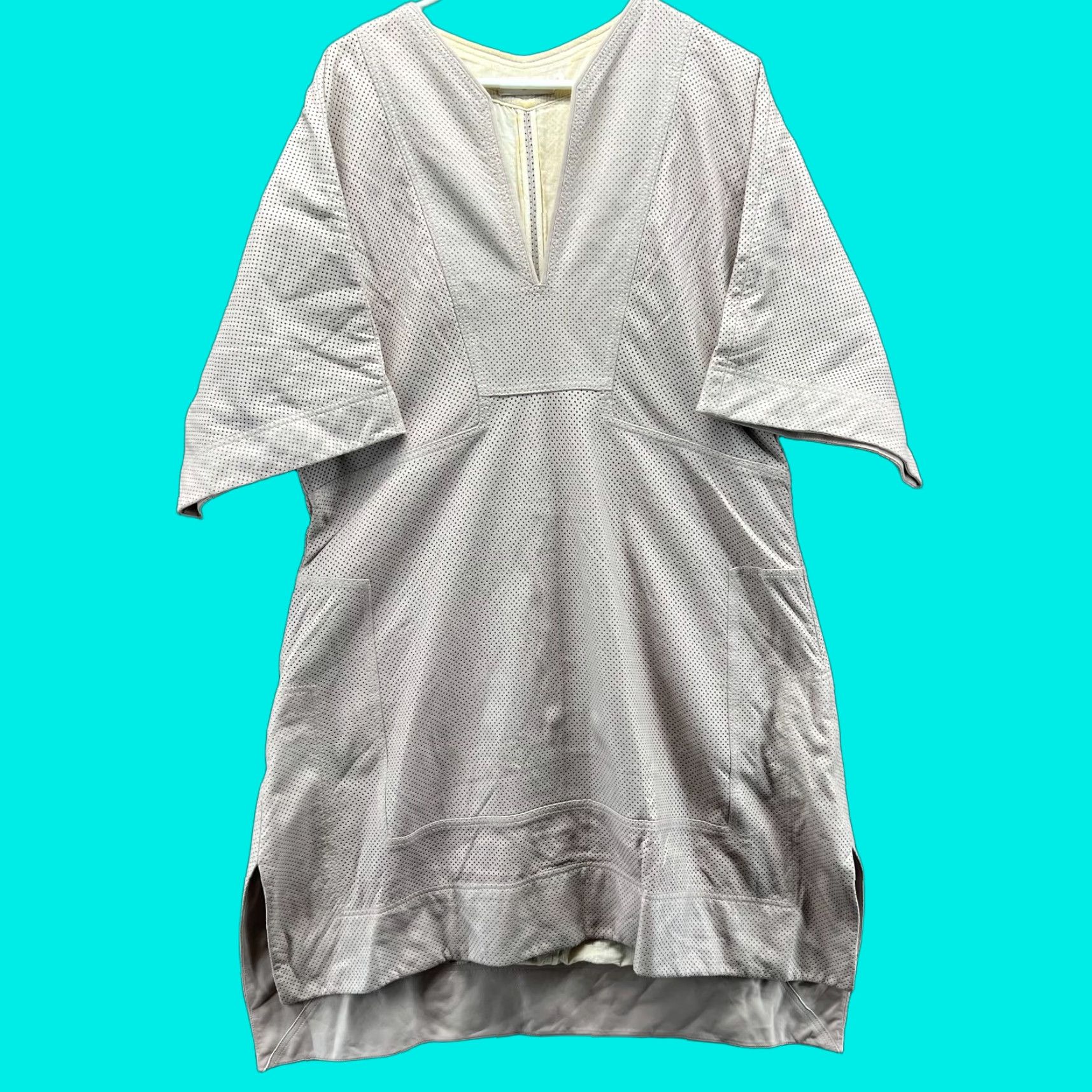 Tory Burch Tory Burch Dress Women Medium Beige Perforated Faux Leather V-Neck Short Sleeve Pencil Sheath Knee Length Vintage No Size 32" / US 10 / IT 46 - 1 Thumbnail