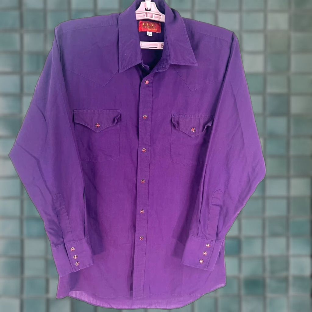 Vintage VINTAGE Ely Plains Pearl Snap Western Long Sleeve Shirt Mens 15 Purple Cotton Polyester Blend Button-Up Solid Western Mens Size 15 Purple Shirts Size US M / EU 48-50 / 2 - 1 Thumbnail