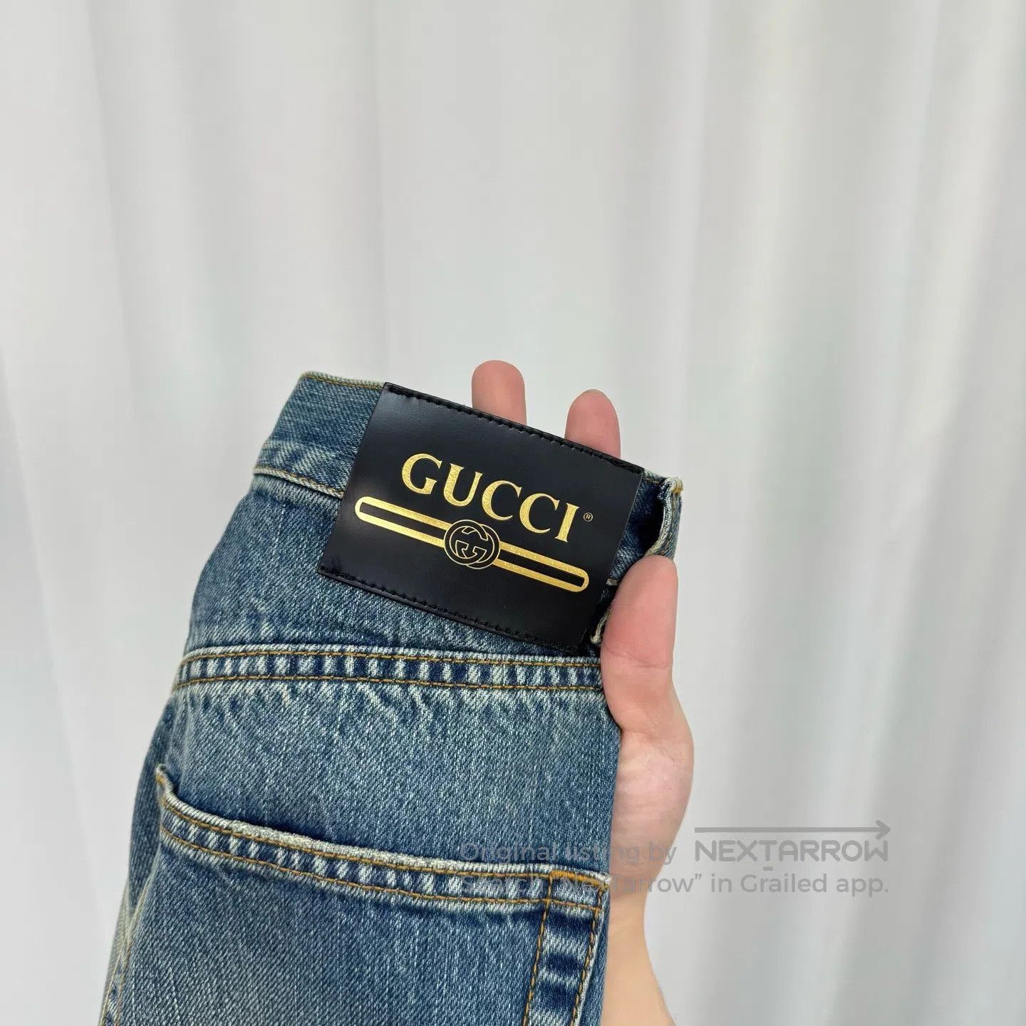 Gucci Guicci Ripped Leather Patch Washed Jeans| Size 22" - 5 Thumbnail