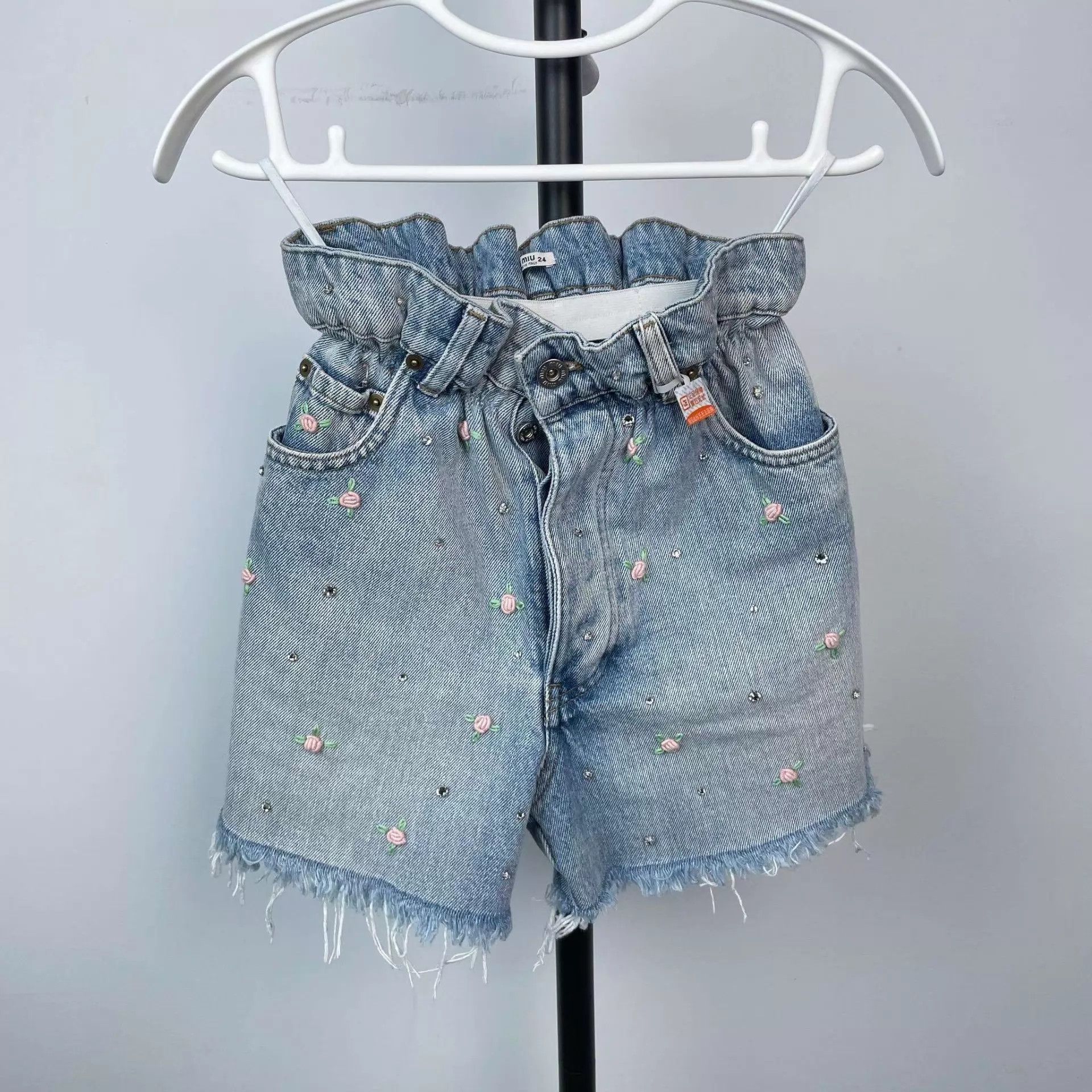 Miu Miu MIU MIU women's Blooming Denim Shorts 95 New 24 Size 24" / US 00 / IT 34 - 1 Thumbnail