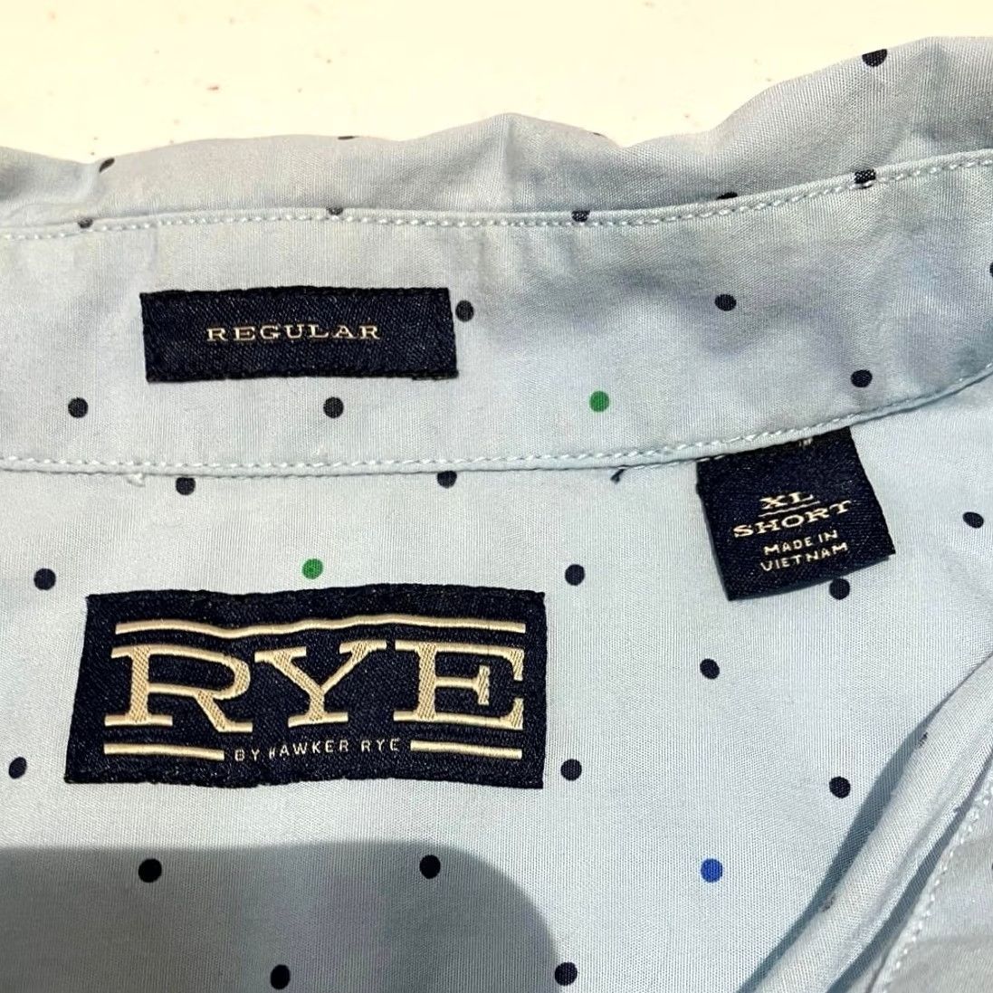 Frye VINTAGE Rye Polka Dot Shirt Short Sleeve Button-Down XL BLUE Dot Men Size US XL / EU 56 / 4 - 4 Thumbnail