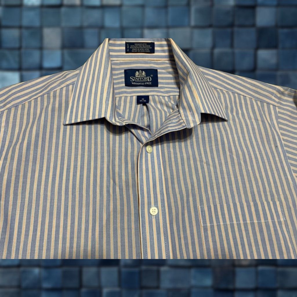 Stafford Stafford Shirt Blue Striped Long Sleeve Button-Front 16 Mens Adult 2010s? Size US L / EU 52-54 / 3 - 1 Thumbnail