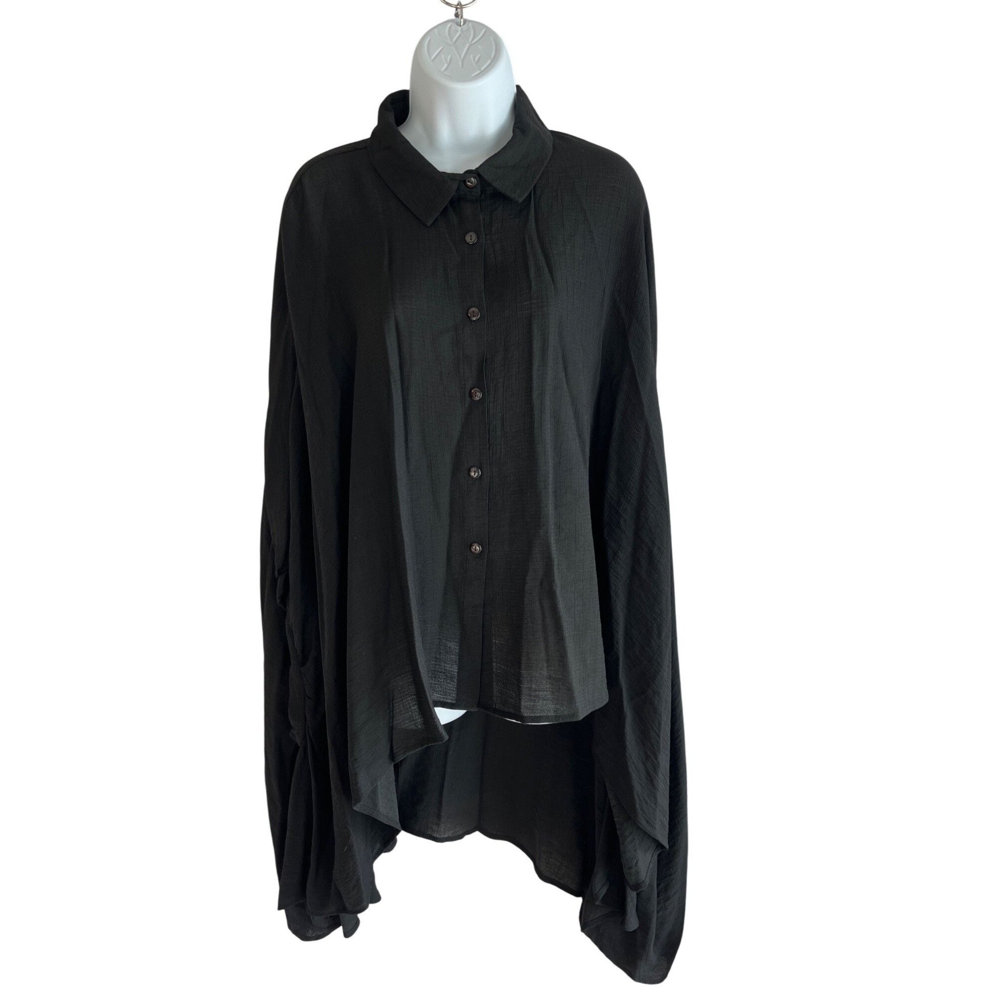 Vintage Striking Black Oversized Button-Up Blouse W/ Unique Draped S Size M / US 6-8 / IT 42-44 - 1 Thumbnail