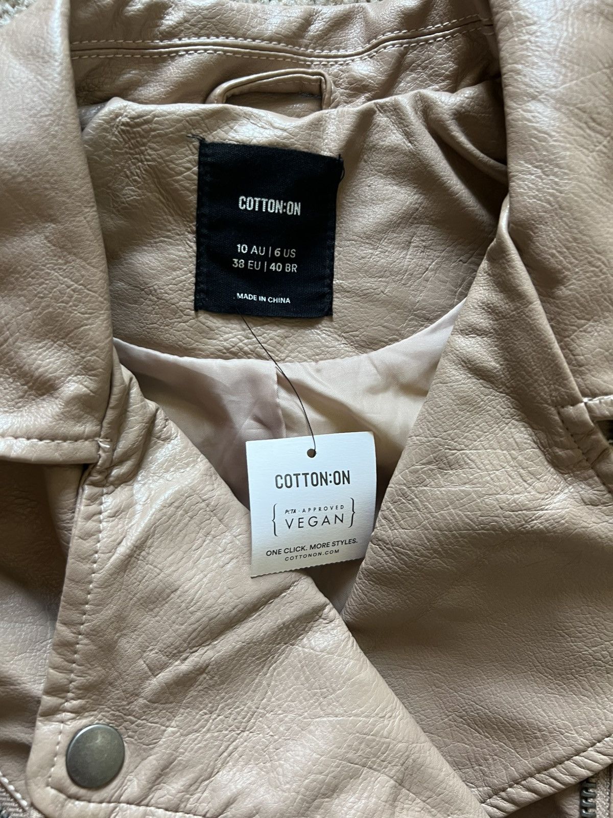 Cotton On Cotton On Women’s Tan Vegan Leather Moto Jacket | 6 NWT Size M / US 6-8 / IT 42-44 - 3 Thumbnail