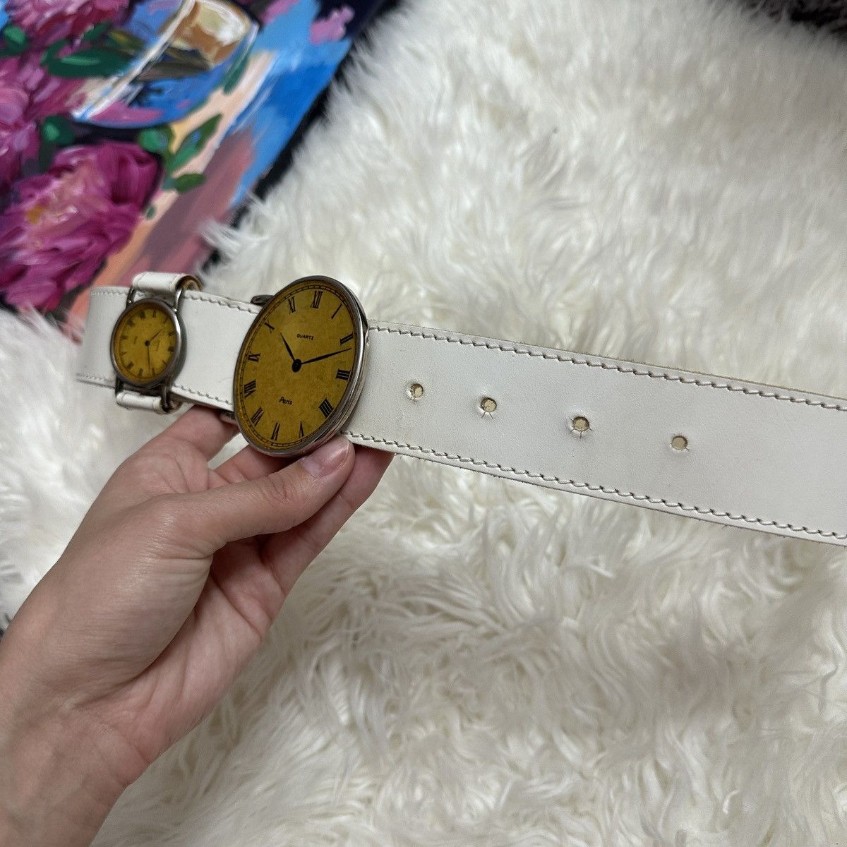 Vintage Quartz clock watch Paris belt white 1980s , white vinyl Size ONE SIZE - 6 Thumbnail