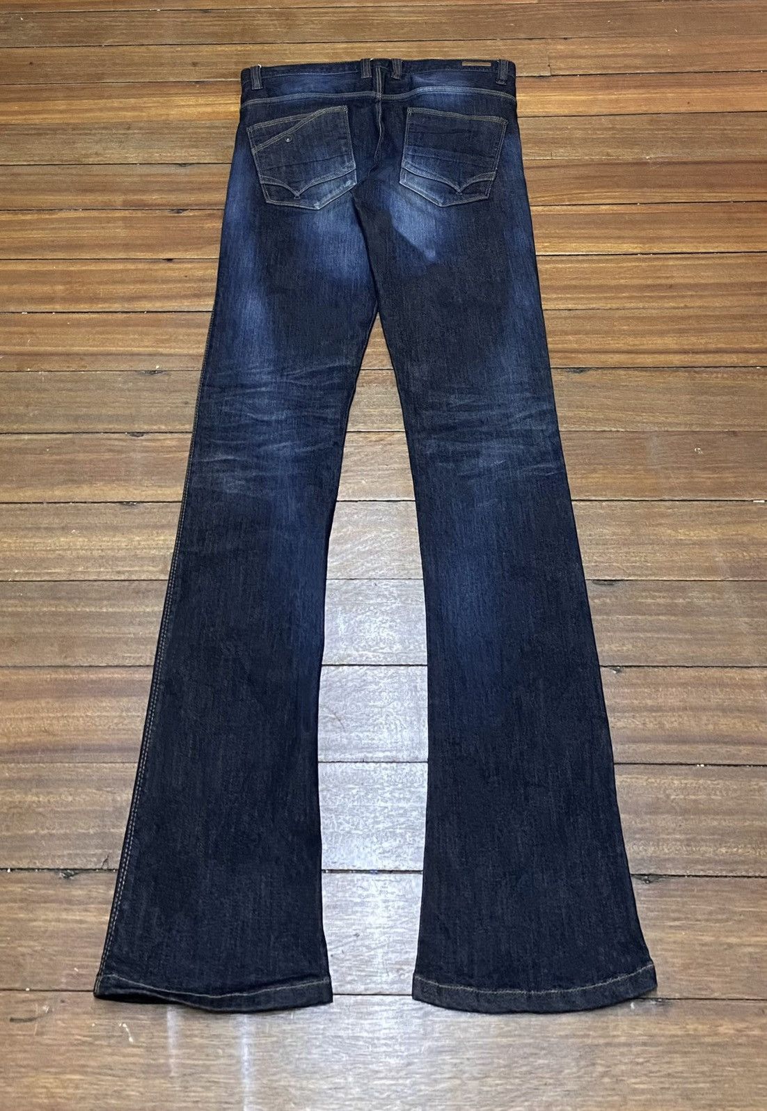 14th Addiction Very Rare Vintage Brand Nicole Club Waxed Flared Jeans 2000s Size US 34 / EU 50 - 2 Thumbnail