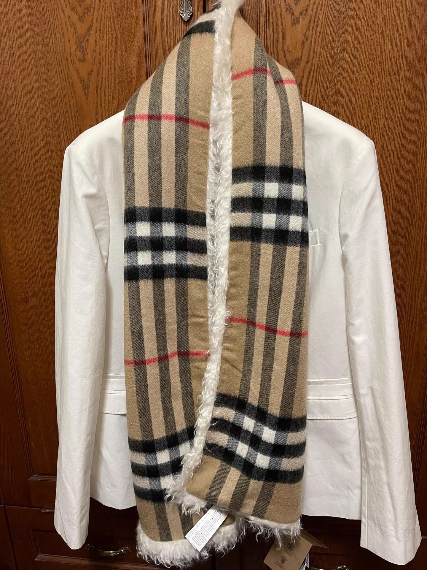 Burberry Burberry Unisex Double-Faced Check Scarf Cashmere Mohair Size ONE SIZE - 1 Thumbnail