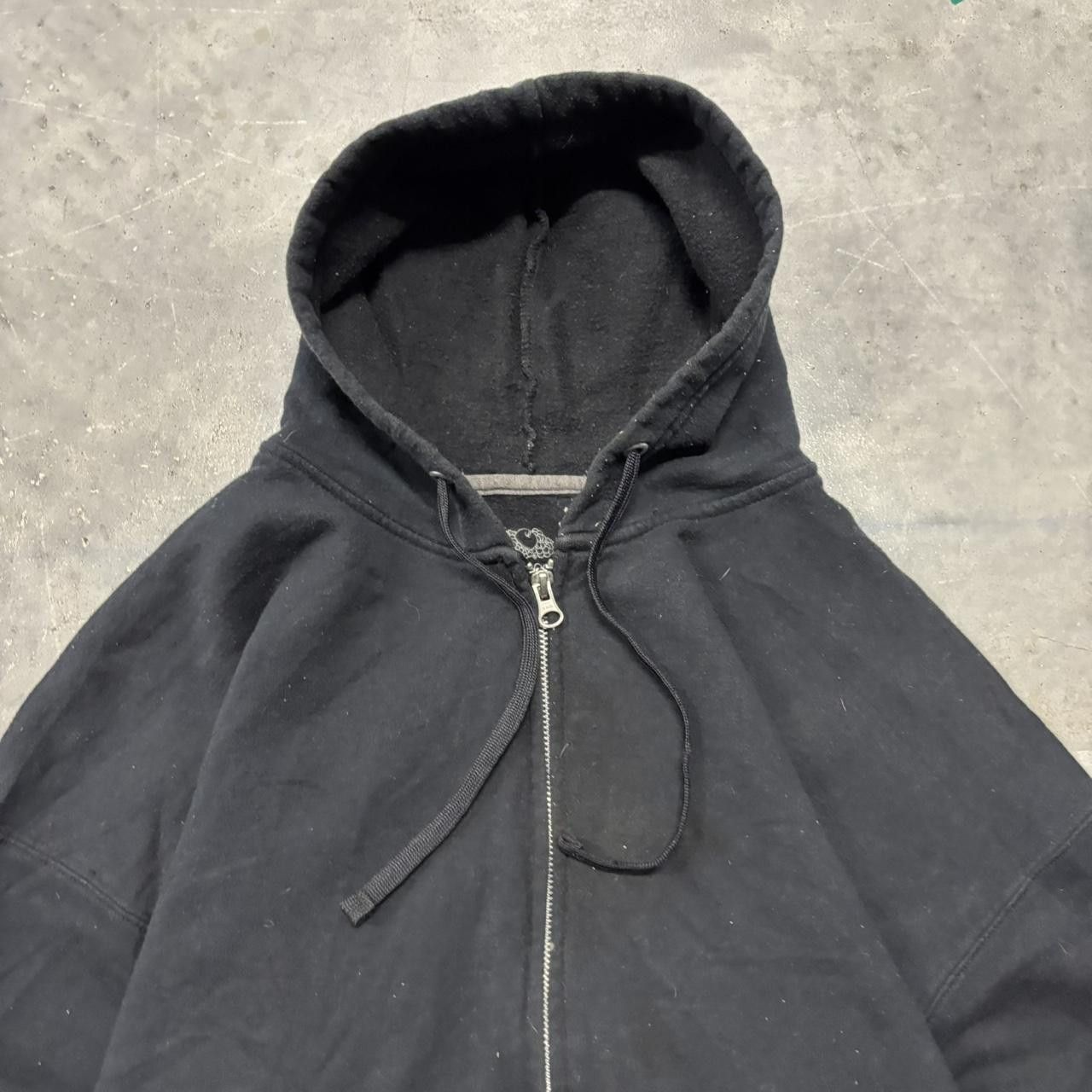 Japanese Brand × Vintage Crazy Vintage Y2K/2000s Black Blank Russell Style Essential Zip Up Hoodie! Size US XXL / EU 58 / 5 - 2 Thumbnail