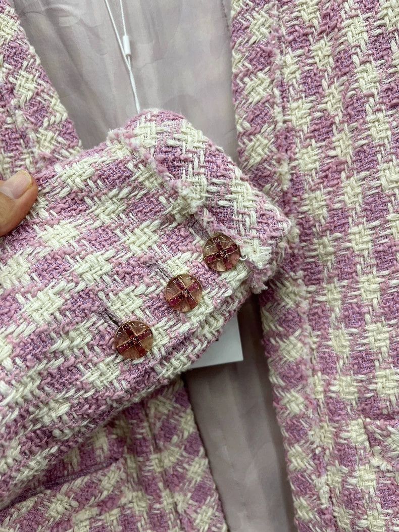 Chanel Chanel 22S pink plaid tweed lace-ting jacket Size XXS / US 00 / IT 34 - 2 Thumbnail