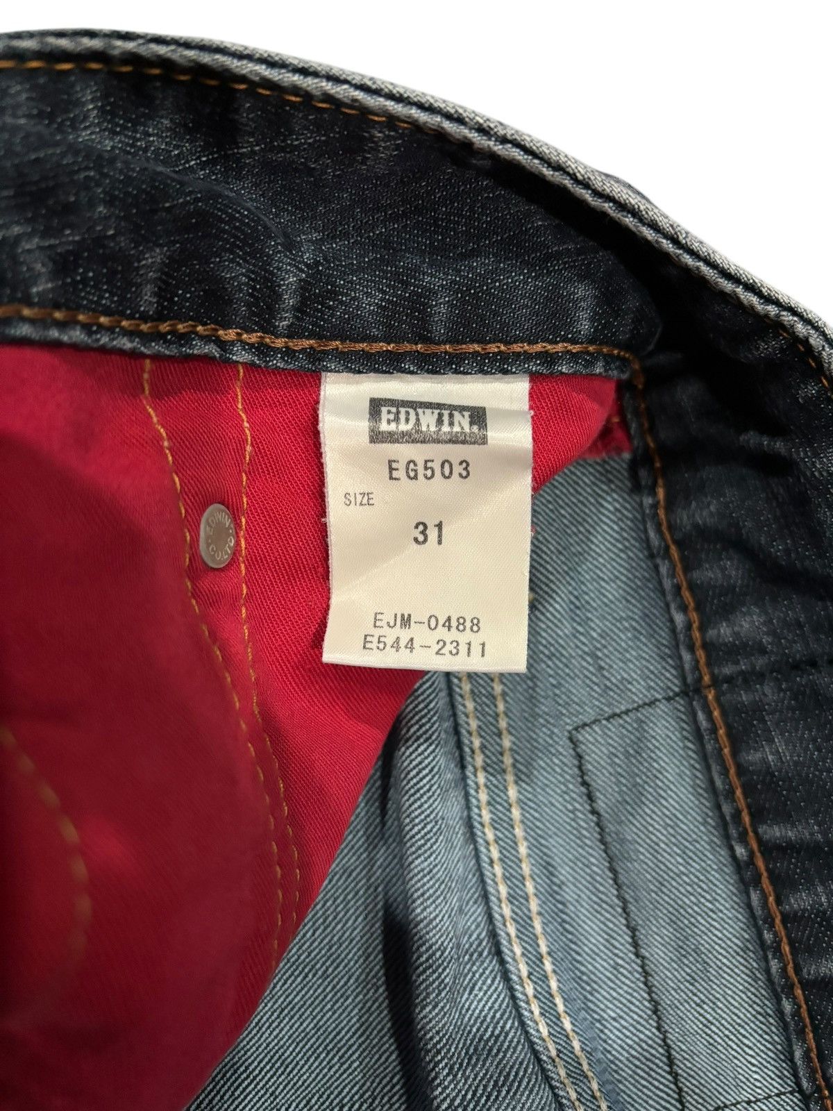 Edwin × Japanese Brand Vintage Y2k Edwin 503 Blue Trip Faded Straight Cut Jeans Size US 34 / EU 50 - 7 Thumbnail