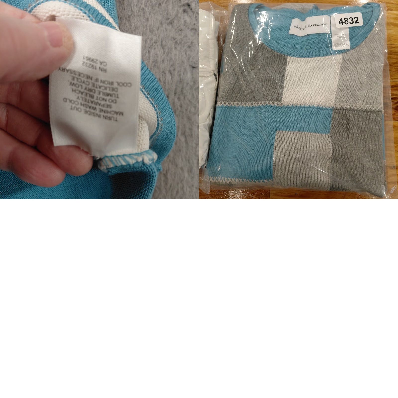 Vintage VINTAGE Alfred Dunner Blouse Women's L Blue White & Gray Blocked Short Sleeve Geometric Knit Crewneck Pullover Regular Sleeves Womens Size L / US 10 / IT 46 - 9 Thumbnail