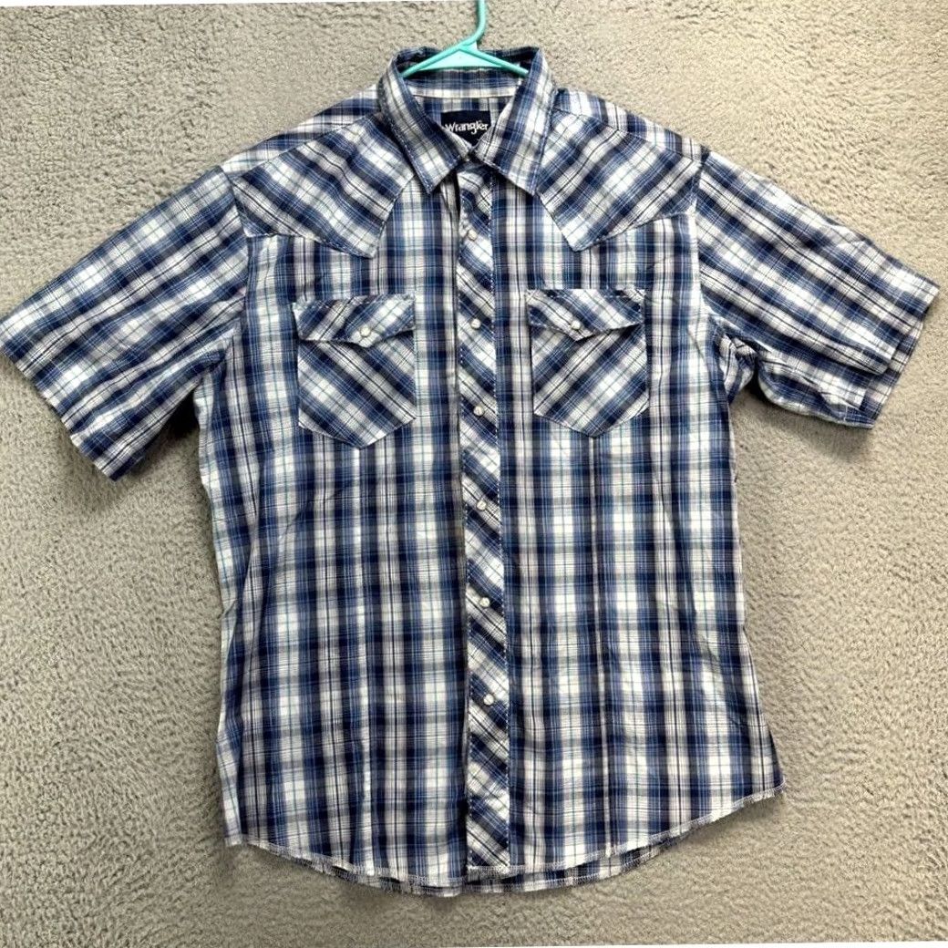 Wrangler Wrangler Button Up Shirt Adult Large Blue Plaid Short Sleeve Pockets Casual Mens Size US L / EU 52-54 / 3 - 2 Thumbnail