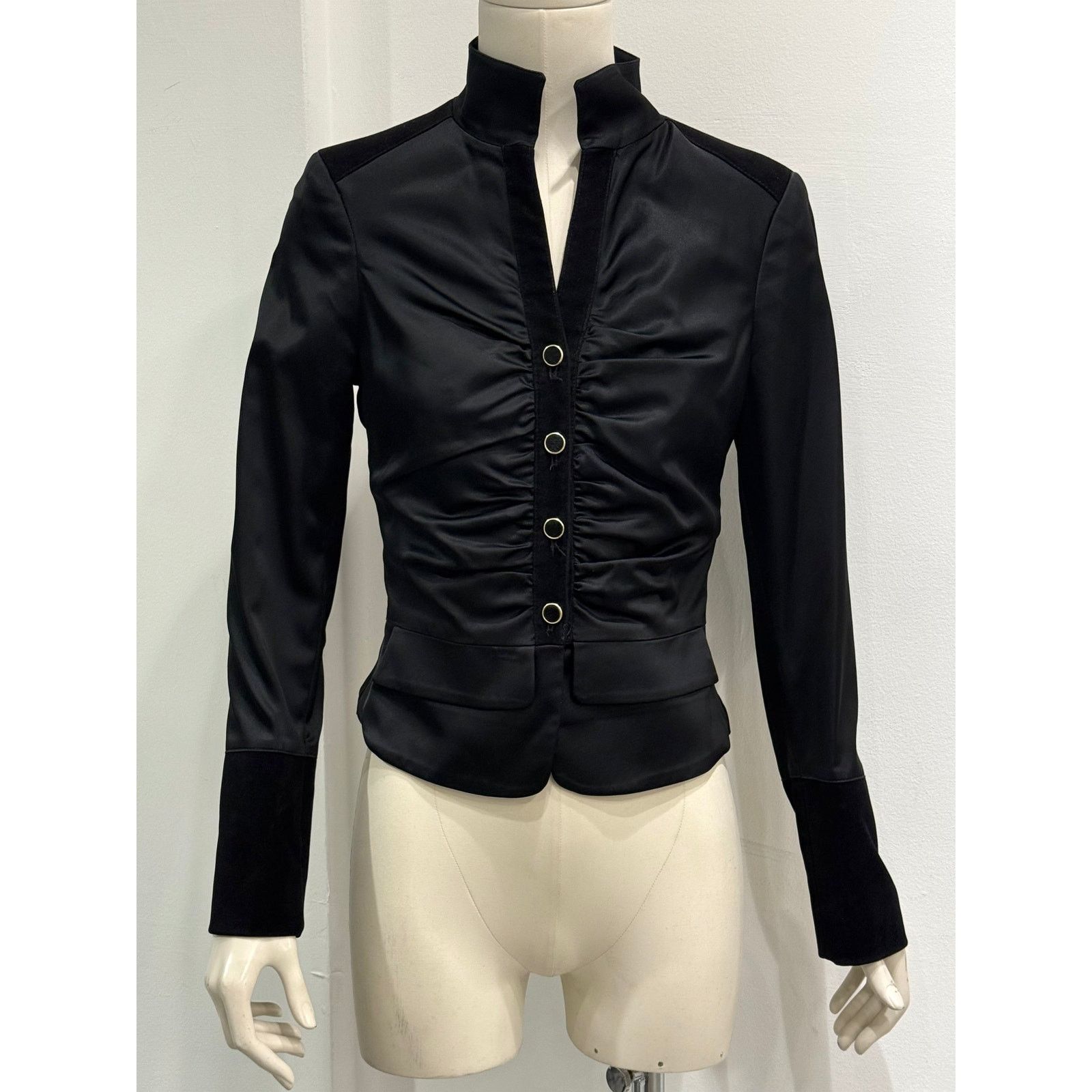 Roberto Cavalli 2000s Roberto Cavalli structured ruched velvet-trim jacket Size US S / EU 44-46 / 1 - 2 Thumbnail