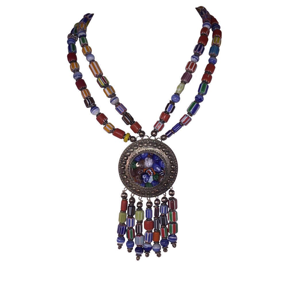 Designer Statement Millefiori Murano Glass Bead Tassel Necklace Size ONE SIZE - 1 Thumbnail
