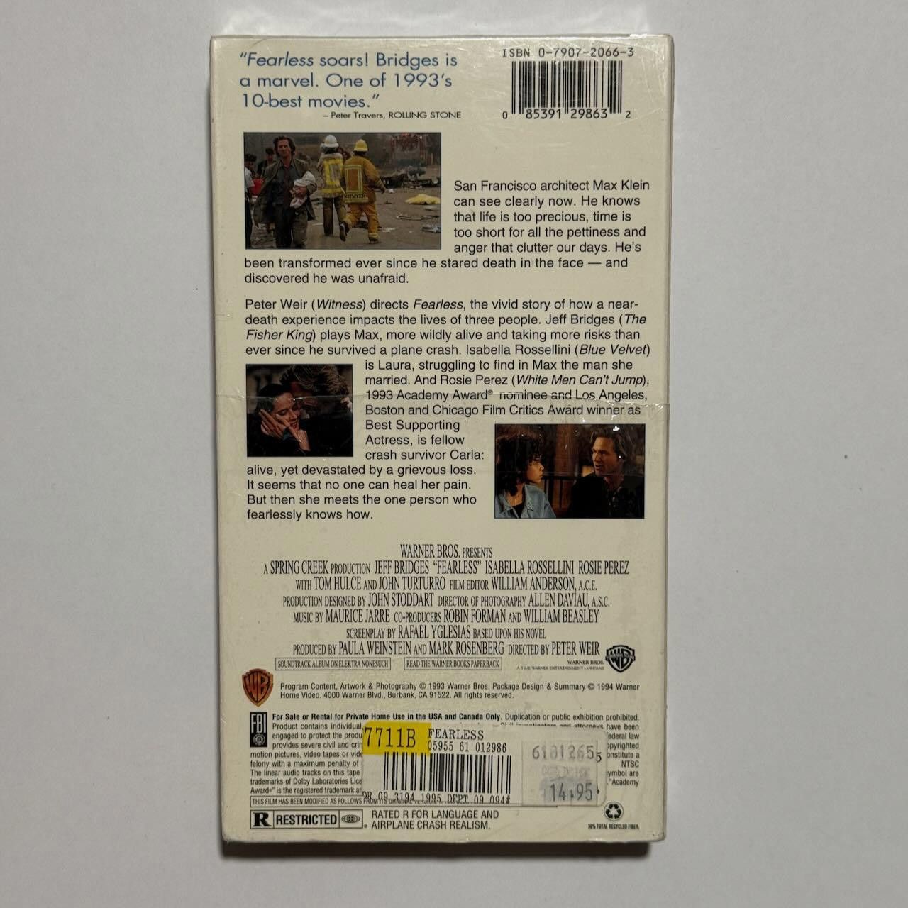 Designer Fearless VHS Jeff Bridges Warner Bros 1994 Watermarks SEALED Size ONE SIZE - 5 Thumbnail