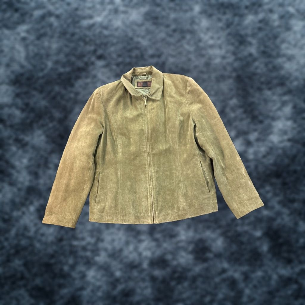 Olive VINTAGE SIENA Womens Jacket 2XL Olive Green Distressed Suede Leather ZipUp Lined Green Womens 2XL Jacket Size XXL / US 16-18 / IT 52-54 - 1 Thumbnail