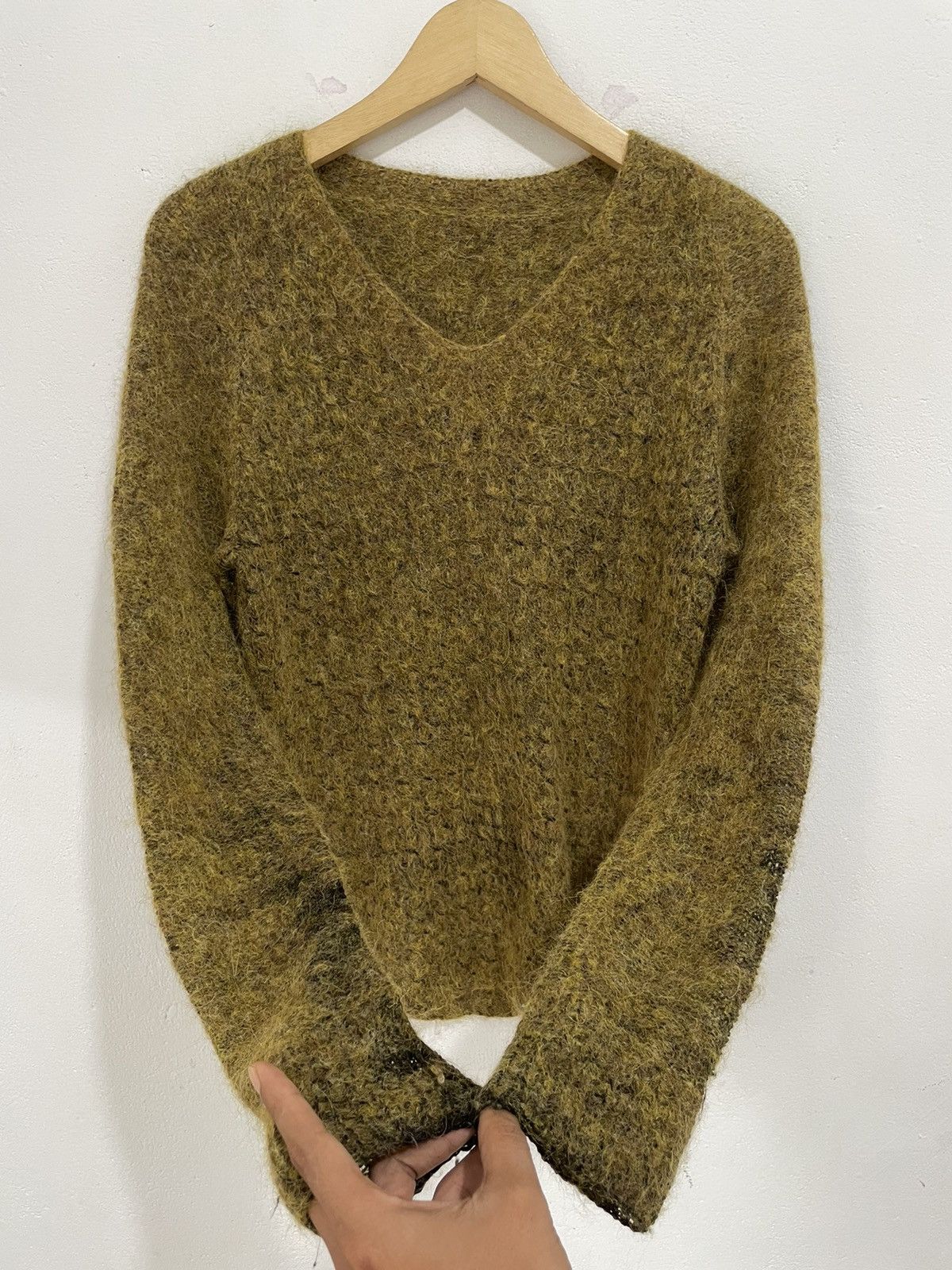 Vintage Olive Shaggy Mohair Grunge Kurt Cobain