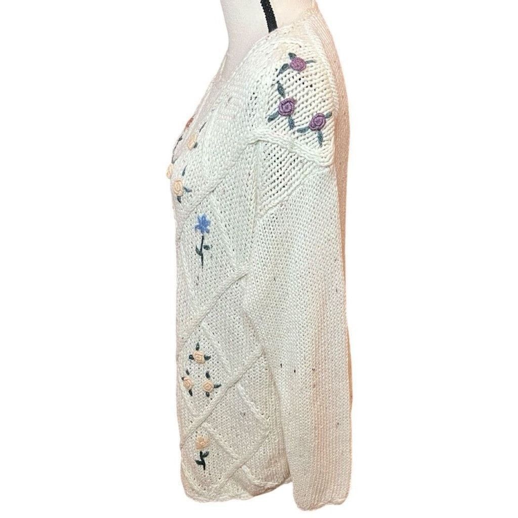 Vintage Vtg 90s Needles & Yarn Cozy Floral Embroidered Sweater Sz S Size S / US 4 / IT 40 - 4 Thumbnail
