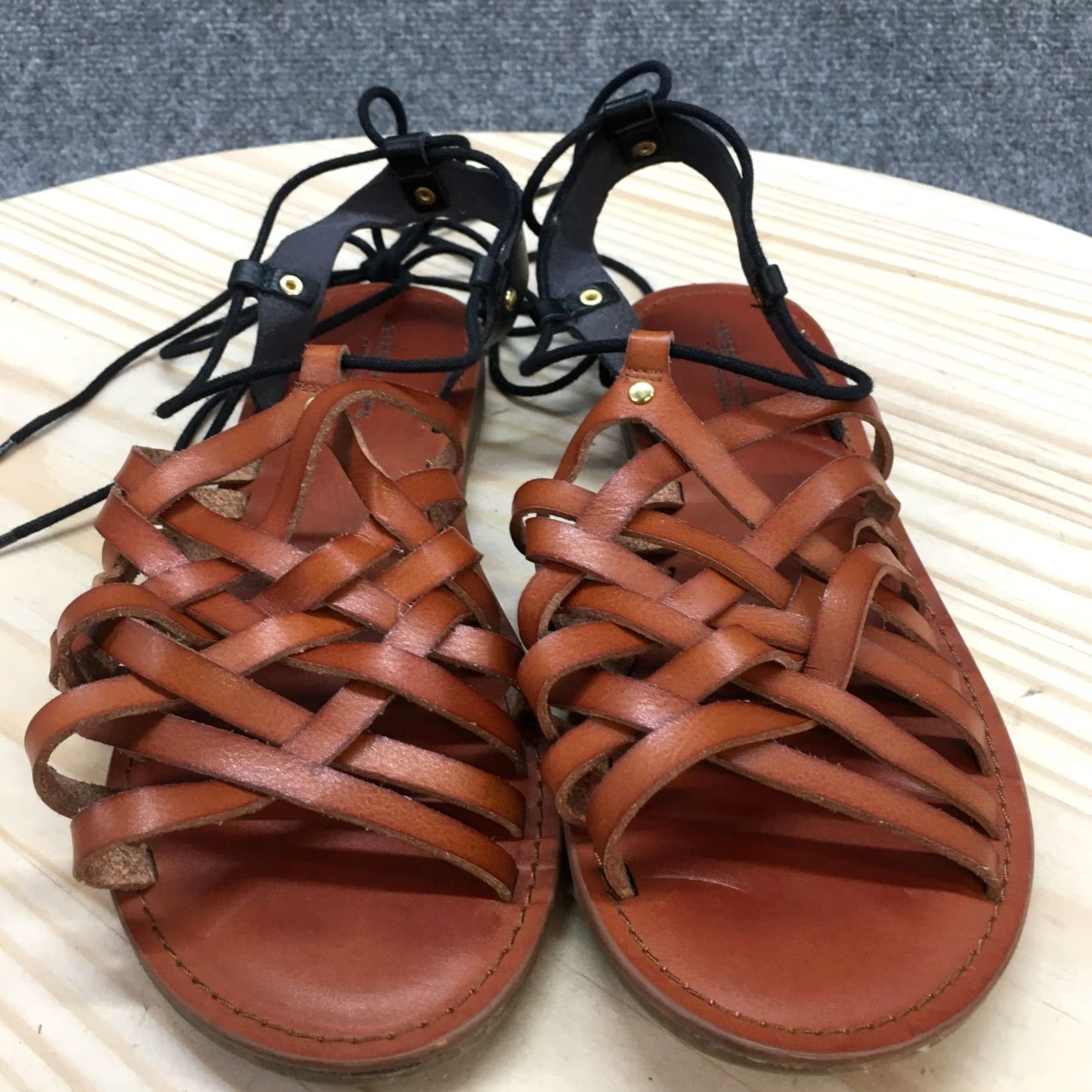 Vintage American Eagle Sandals Womens 9 Gladiator Black Leather Hook & Loop Casual Size US 9 / IT 39 - 4 Thumbnail
