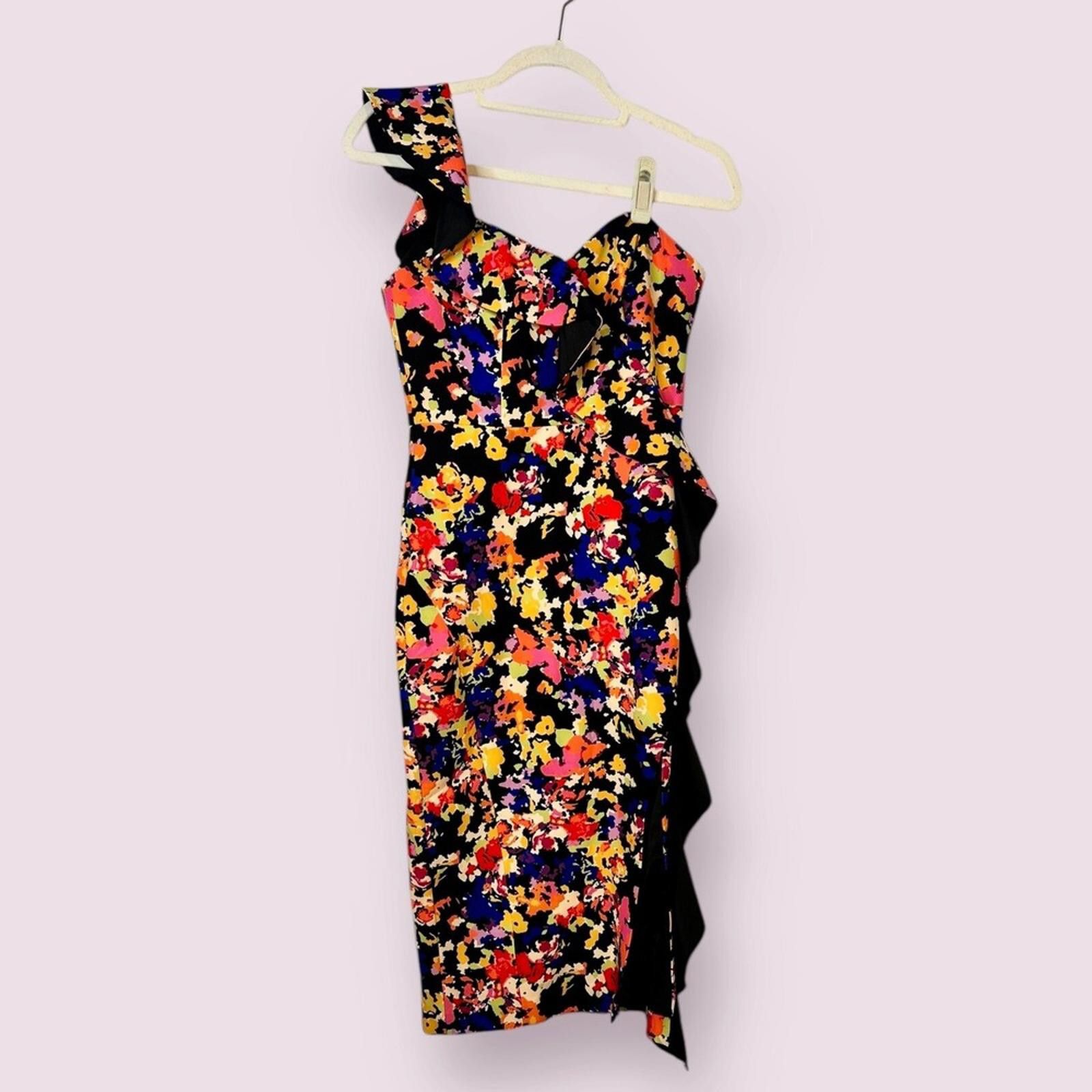 Designer Aidan Mattox Floral Print Cocktail Dress Size XS / US 0-2 / IT 36-38 - 1 Thumbnail